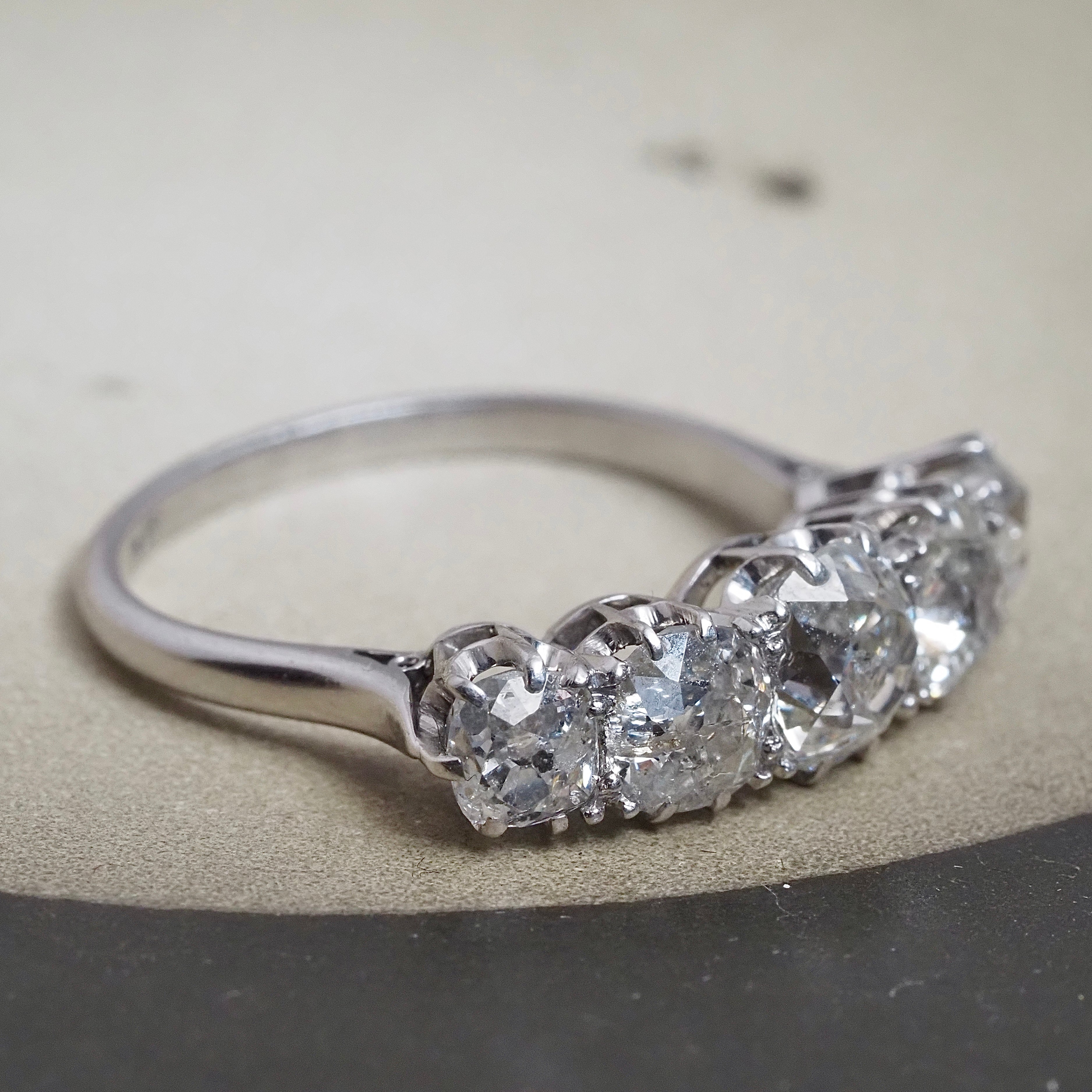 Antique Platinum 3.34ctw Five Stone Old Mine Cut Diamond Ring