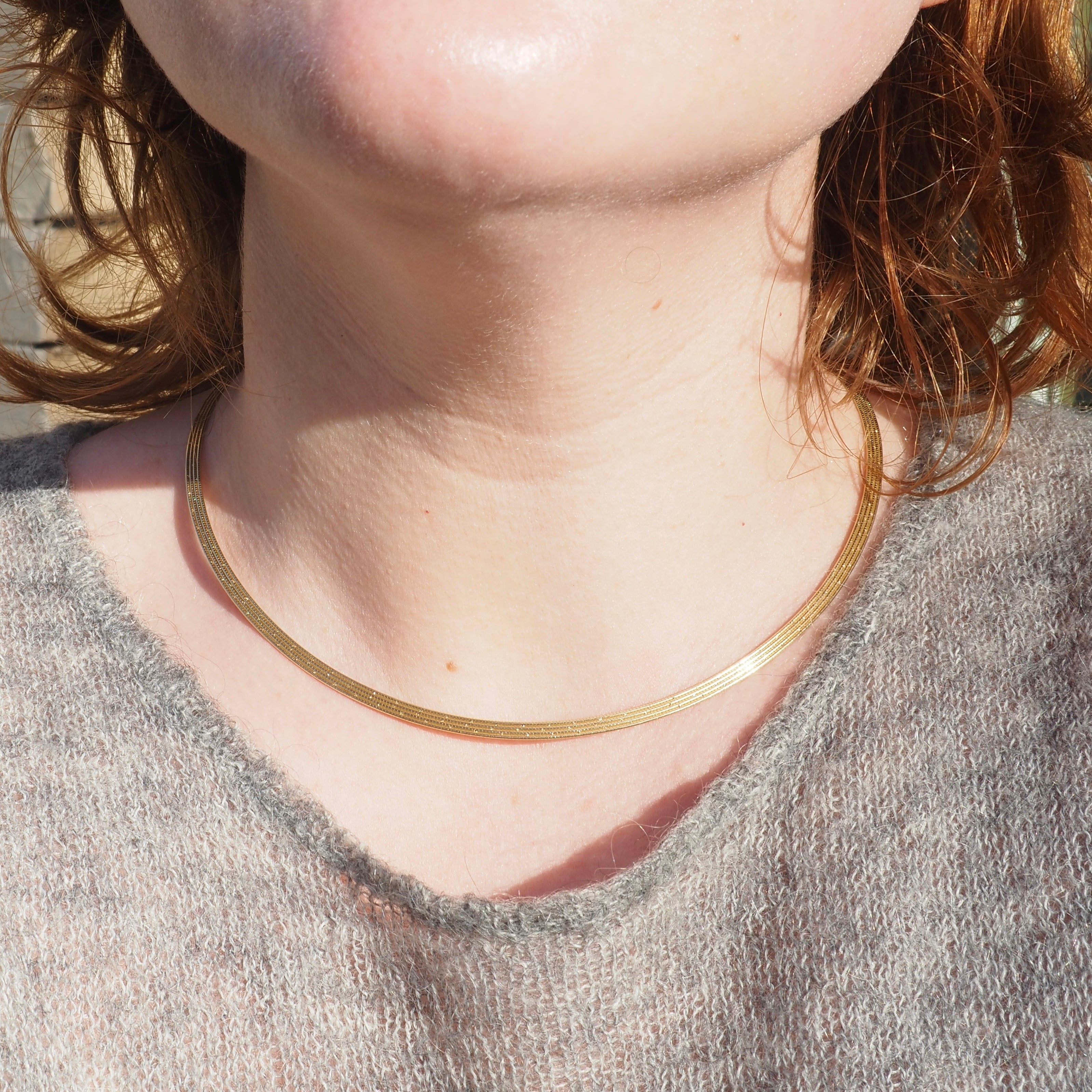 Vintage Italian Quadruple Snake Chain Collar 14k Gold Necklace