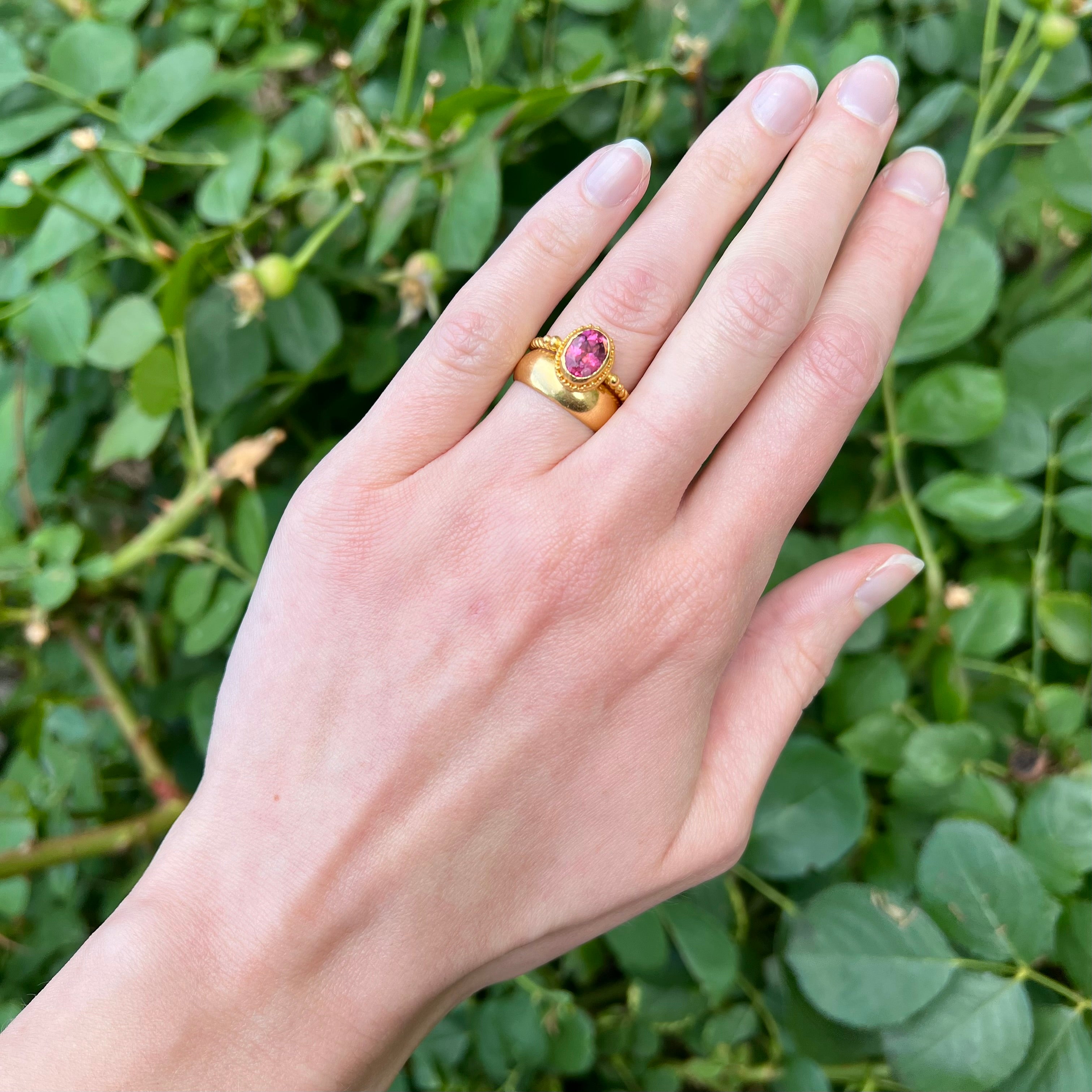 Vintage Etruscan Revival 22k Gold Pink Tourmaline Ring