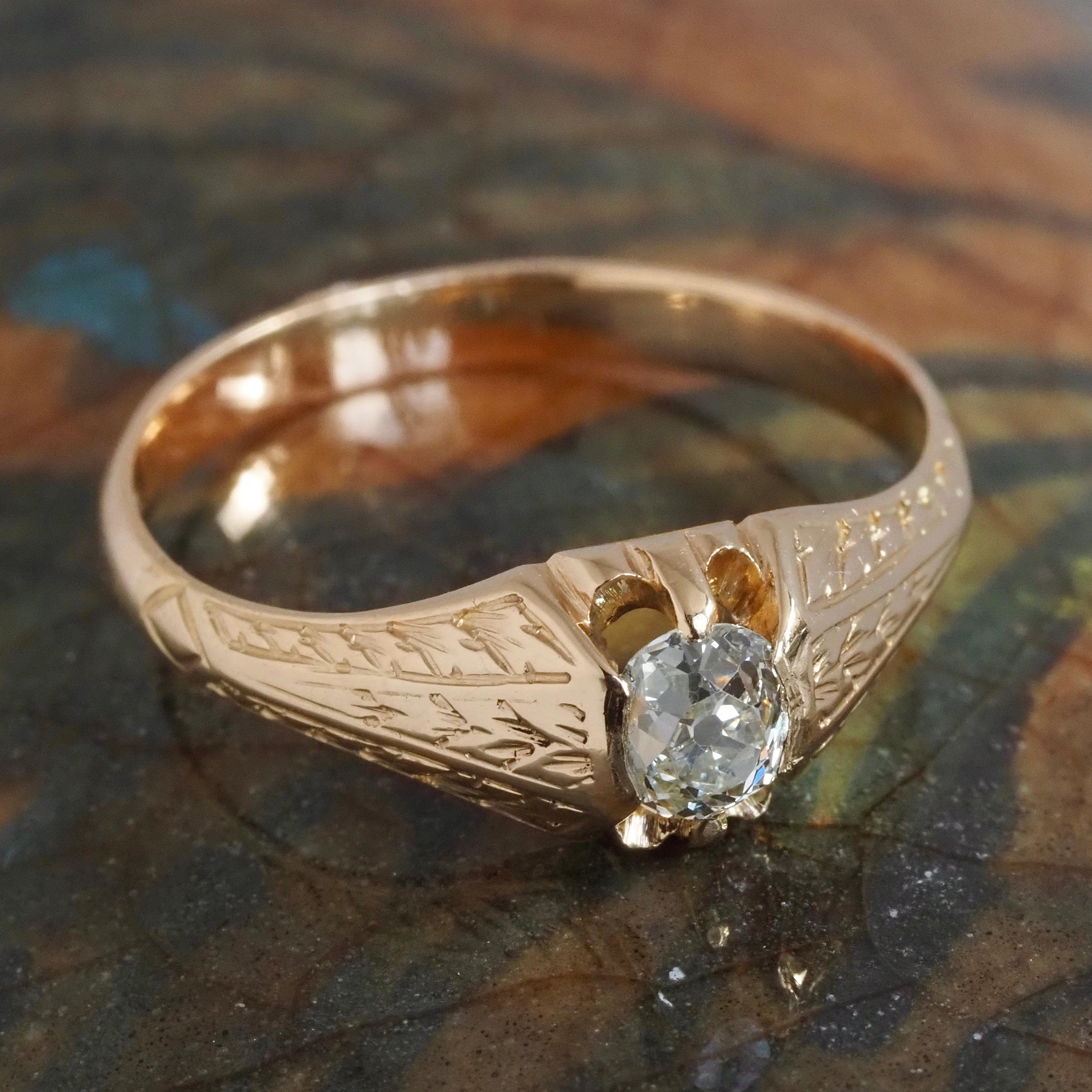 Antique Czech Austro-Hungarian Oval Old Mine Cut Diamond 14k Gold Engagement Ring