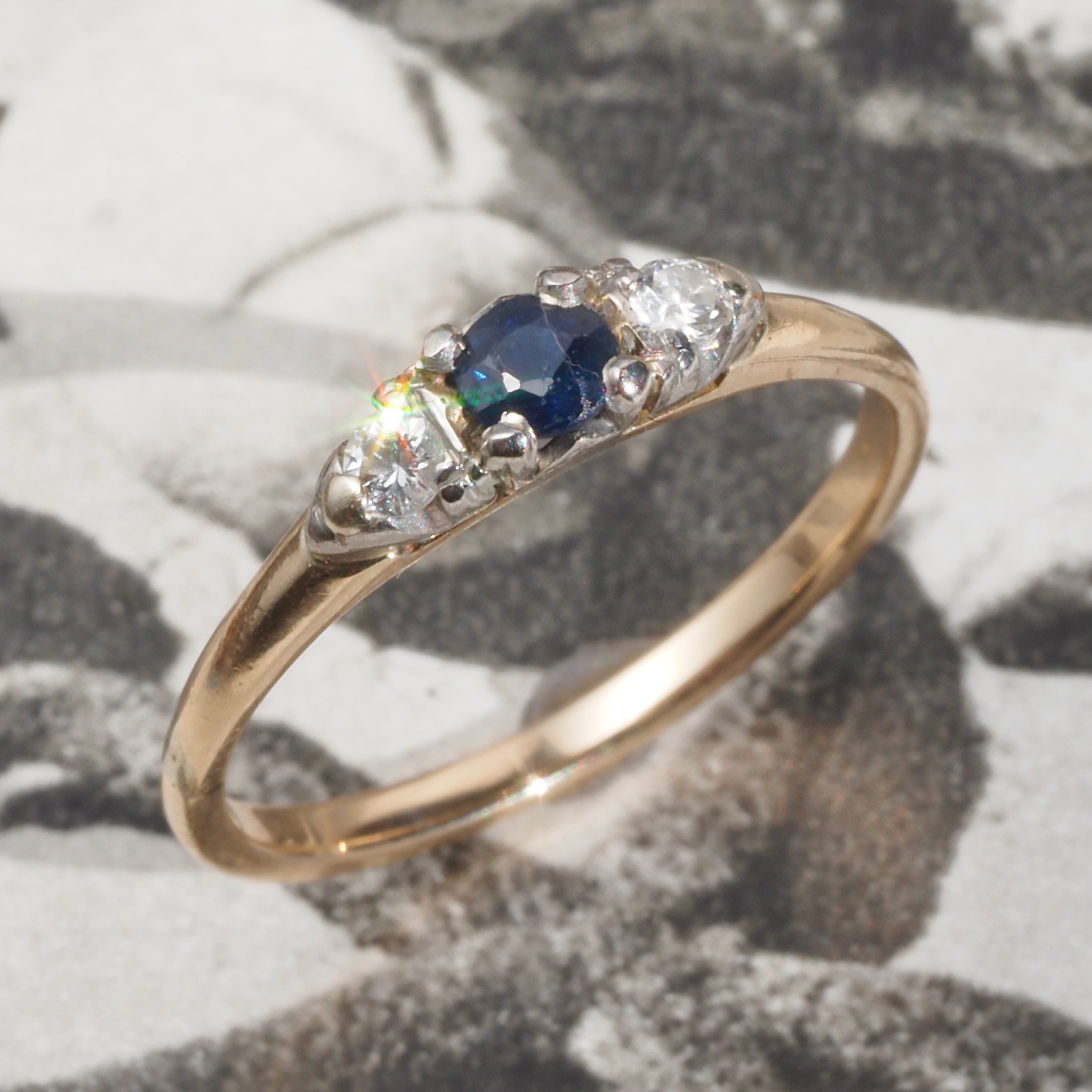 Antique Sapphire and Diamond 14k Gold Two-Tone ring