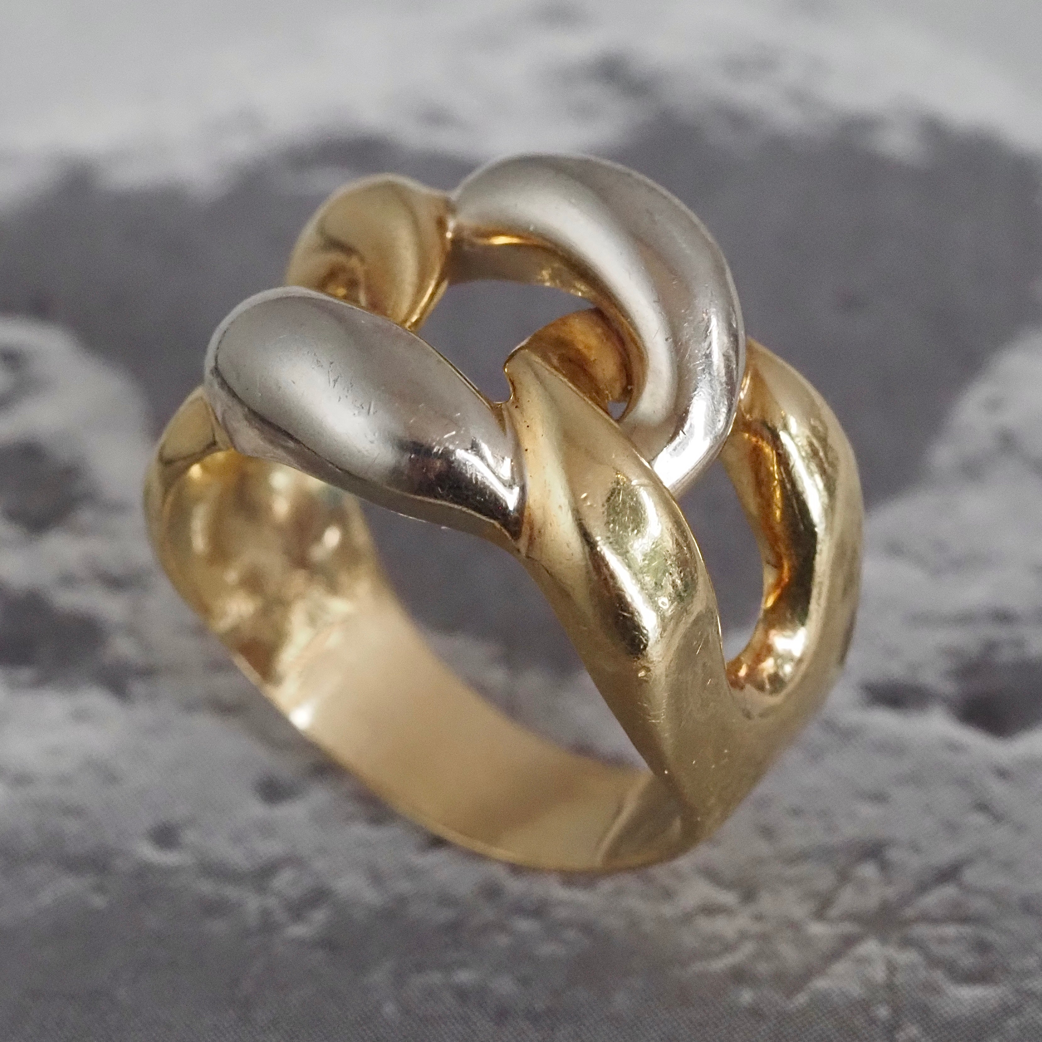 Vintage Curb Link Yellow & White 14k Gold Ring