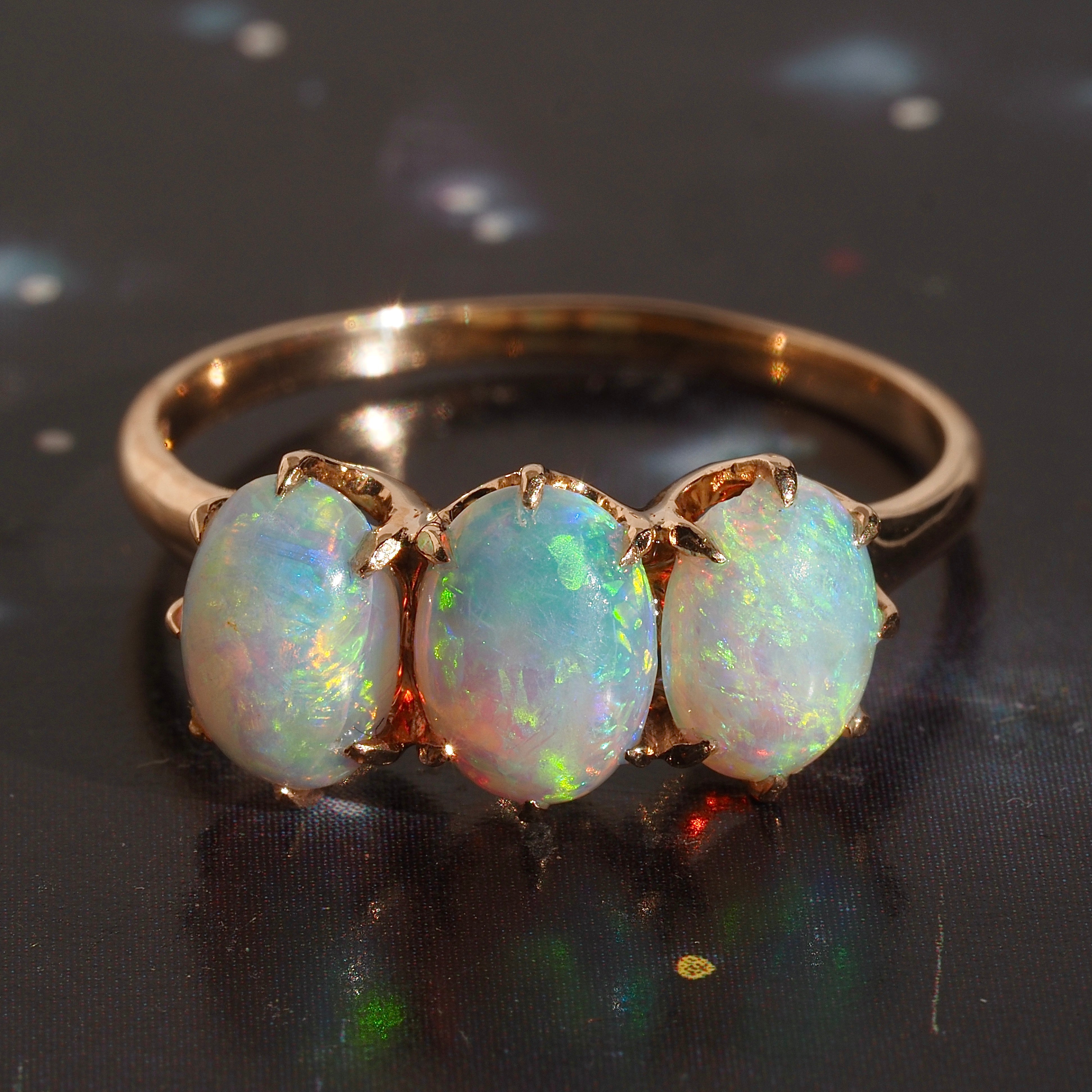 Antique Victorian Opal Trilogy 10k Gold Ring