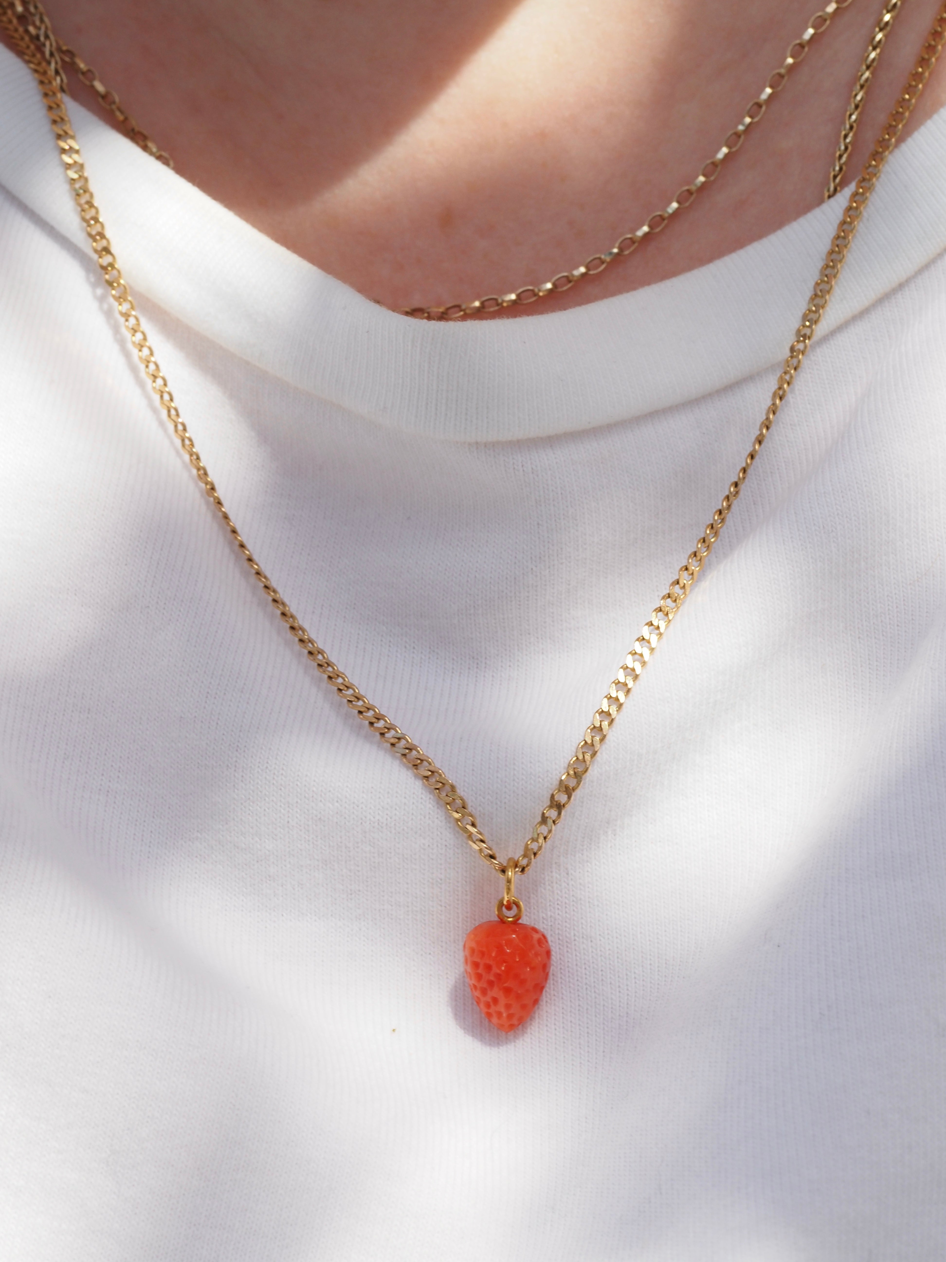 Italian 18k Gold Coral Strawberry Pendant
