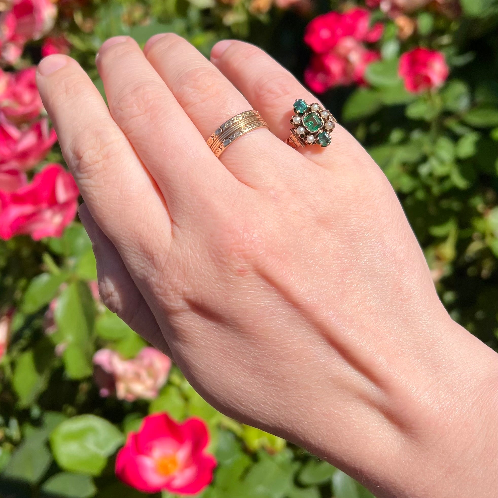 Antique Victorian 14k Gold Garnet Doublet, Paste and Seed Pearl Ring