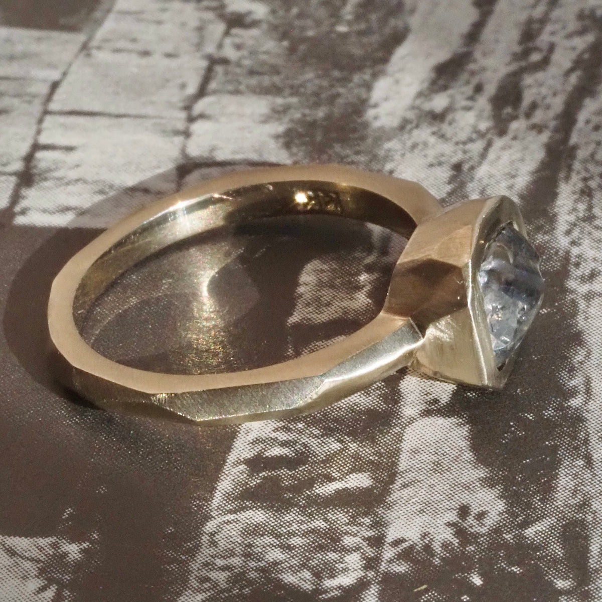 Raw 2ct Diamond Brushed 14k Gold Engagement Ring