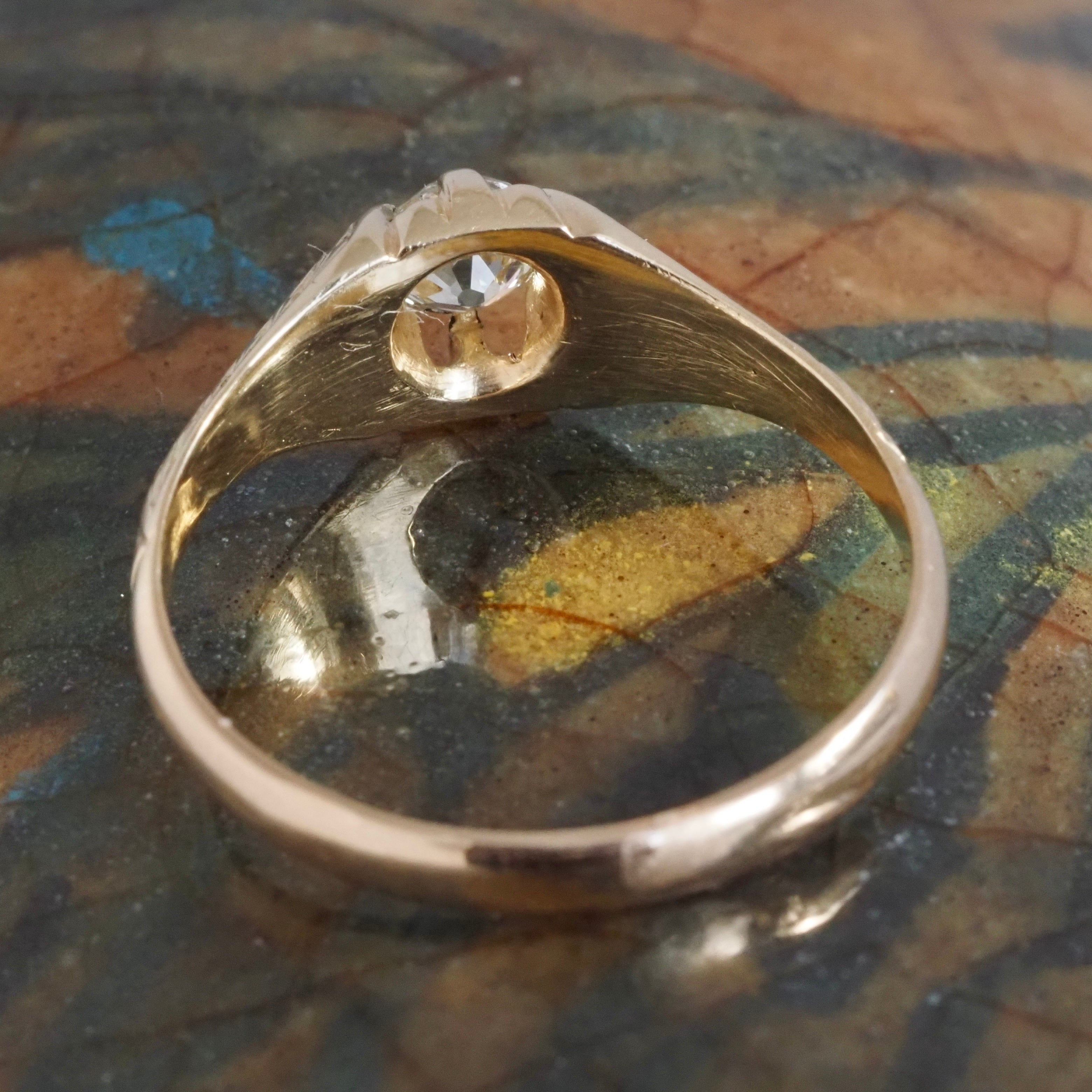 Antique Czech Austro-Hungarian Oval Old Mine Cut Diamond 14k Gold Enga