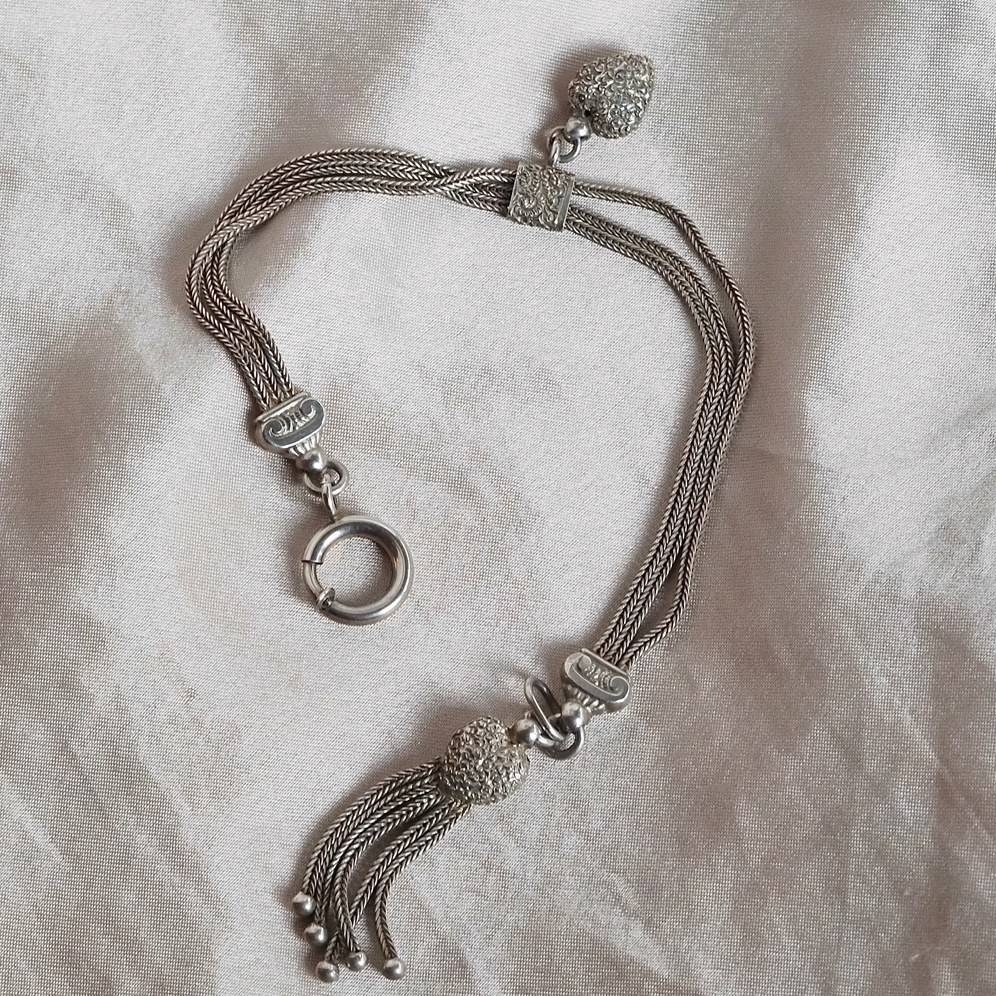 Antique Victorian Sterling Silver Tassel Bracelet