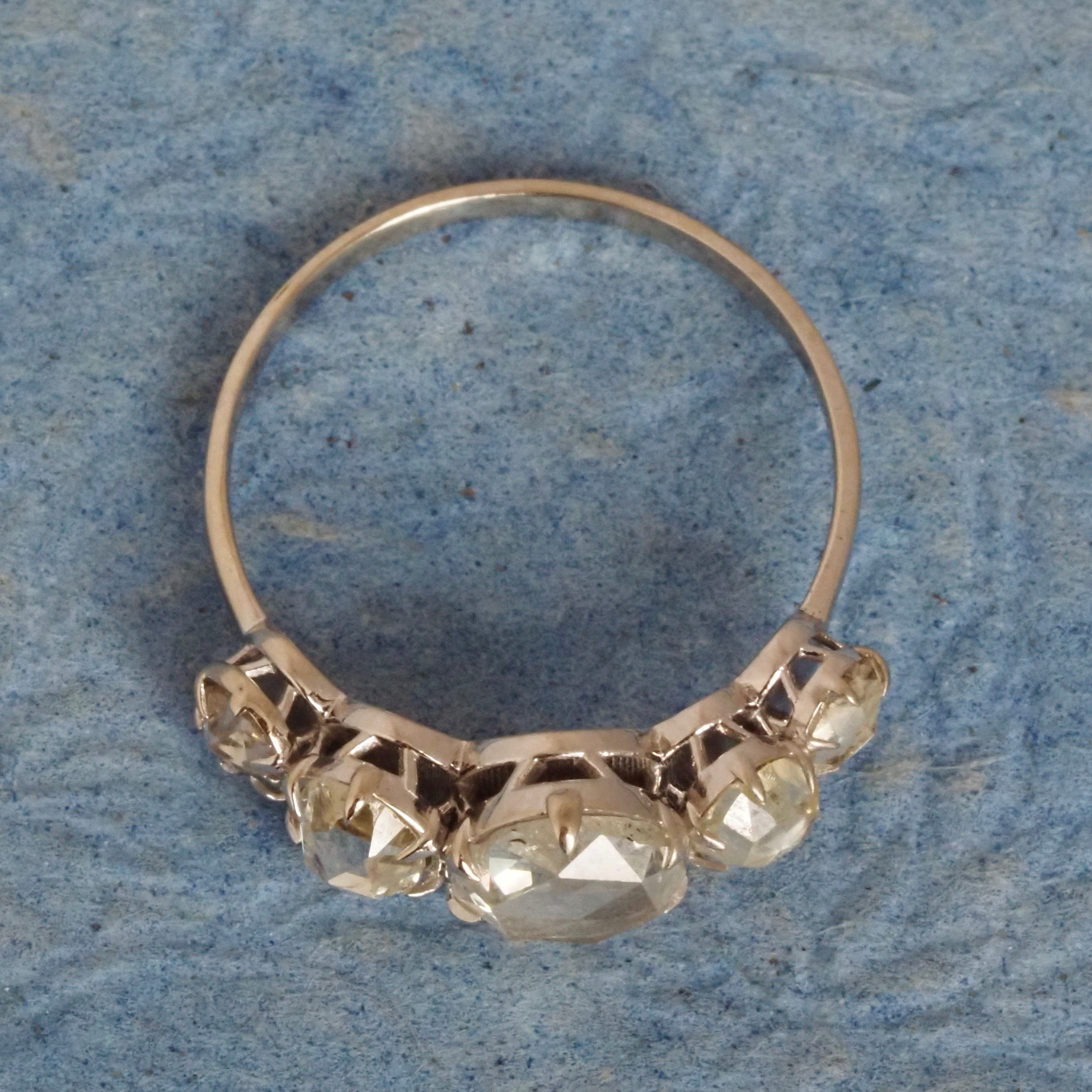 Rose Cut Diamond Five Stone 14k White Gold Engagement Ring