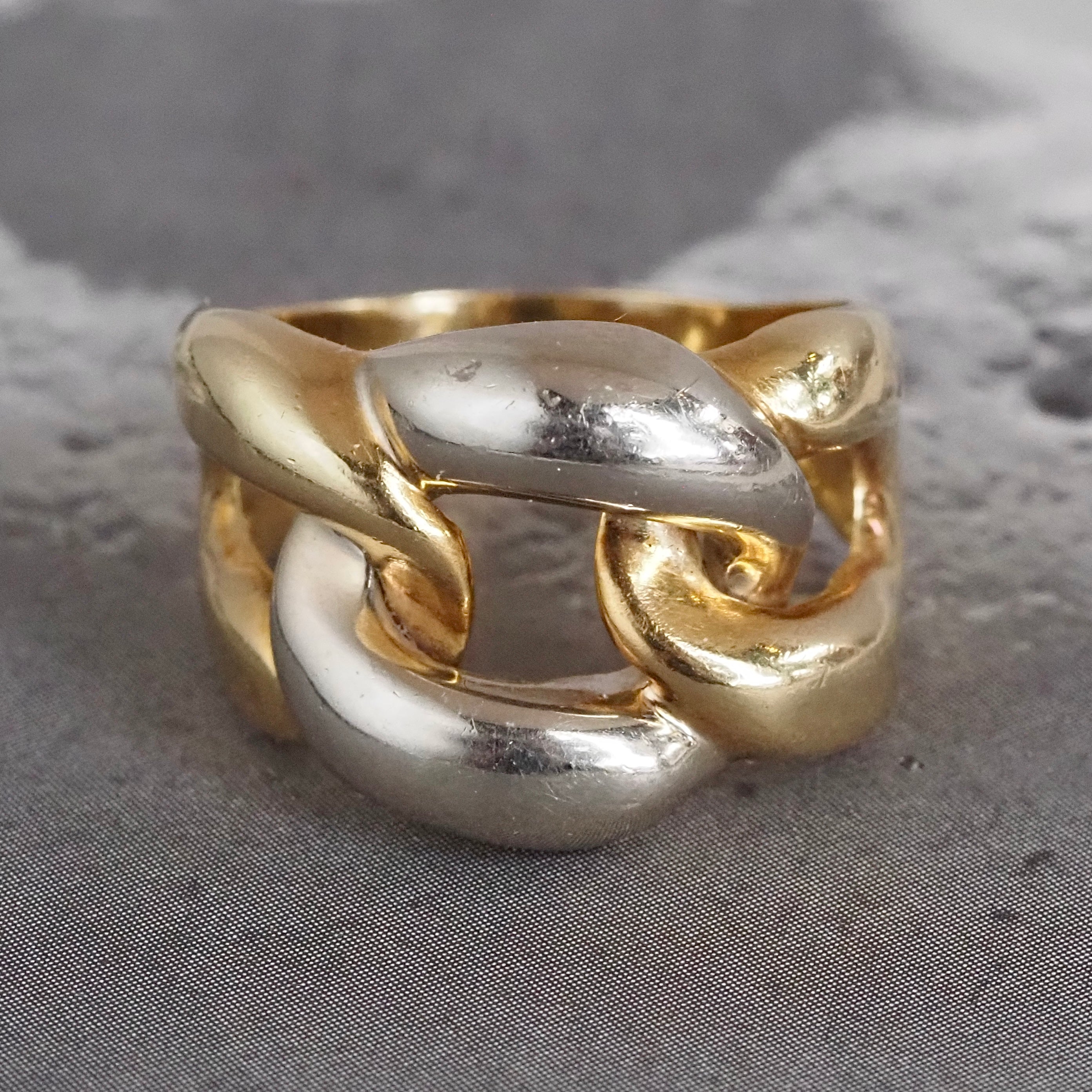 Vintage Curb Link Yellow & White 14k Gold Ring