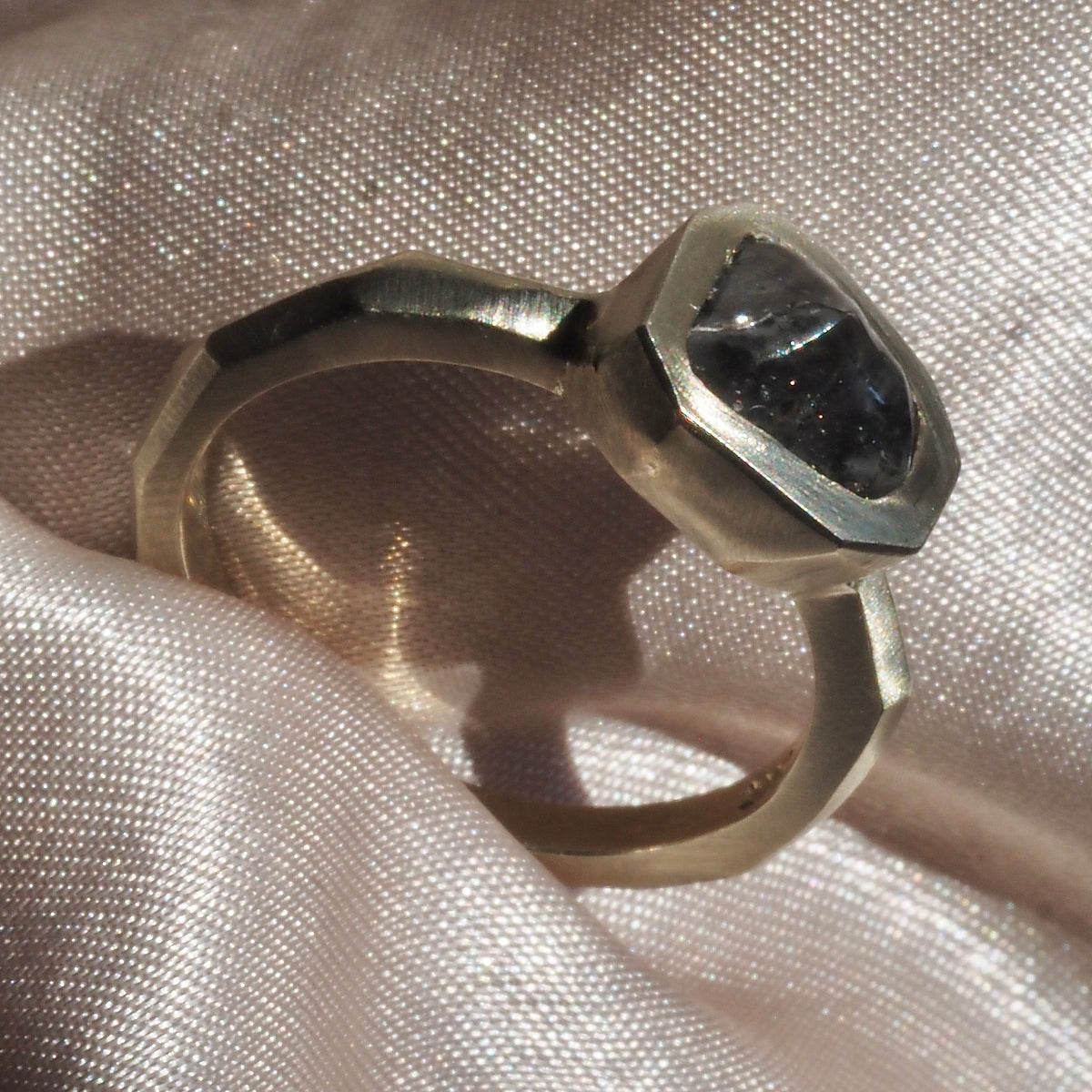 Raw 2ct Diamond Brushed 14k Gold Engagement Ring