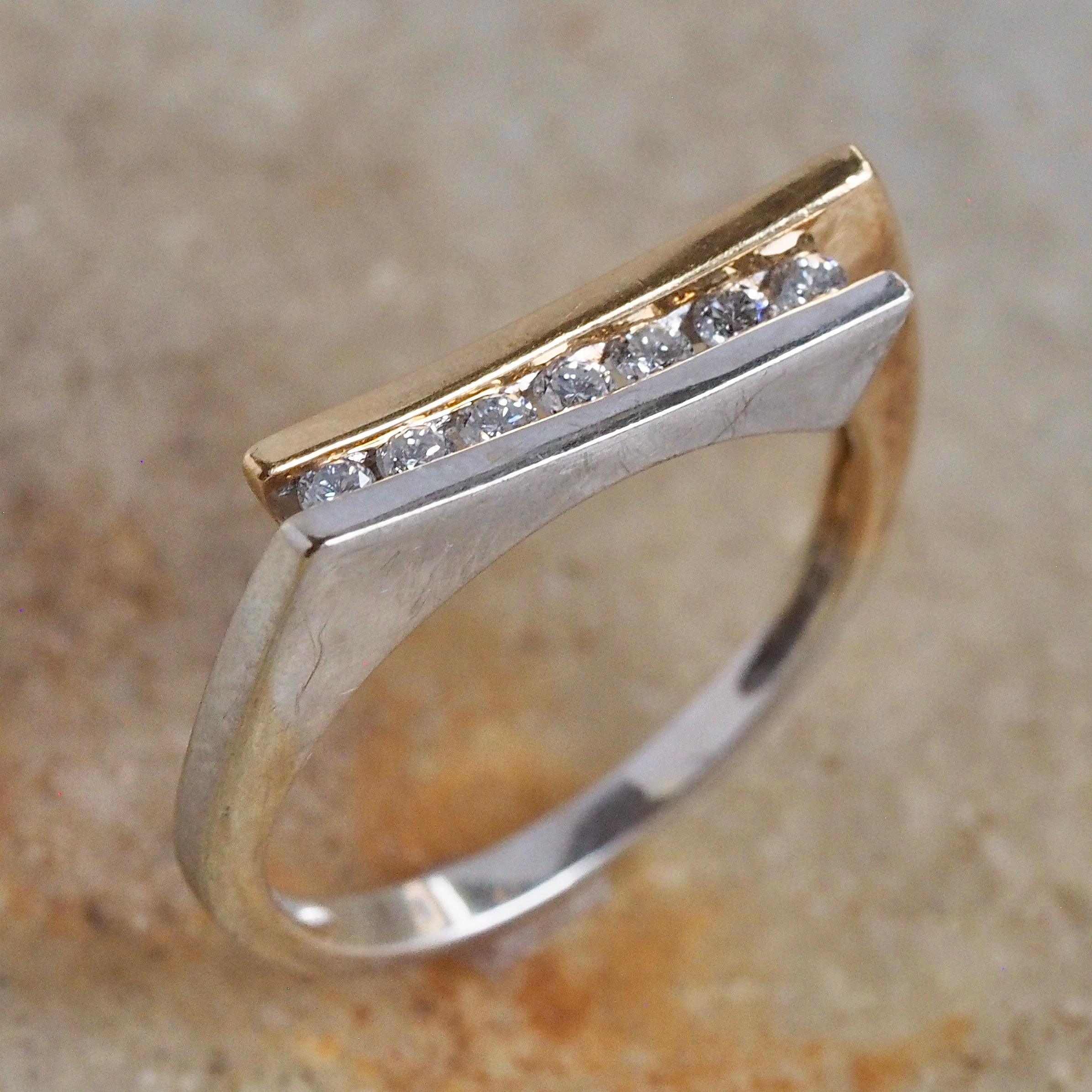 Modernist 14k Gold Two Tone Channel Set Diamond Ring