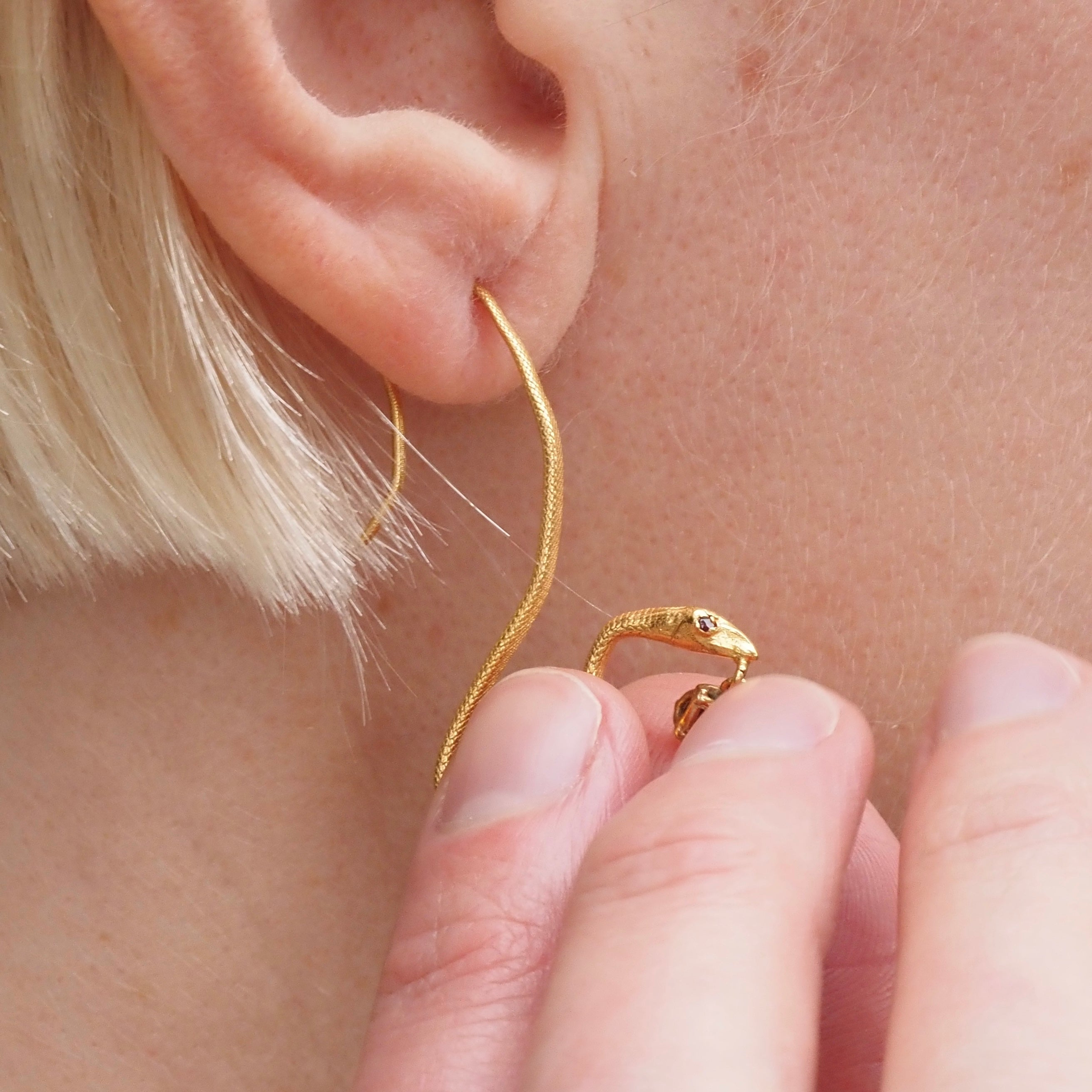 Ruby 14k Gold Snake Earrings