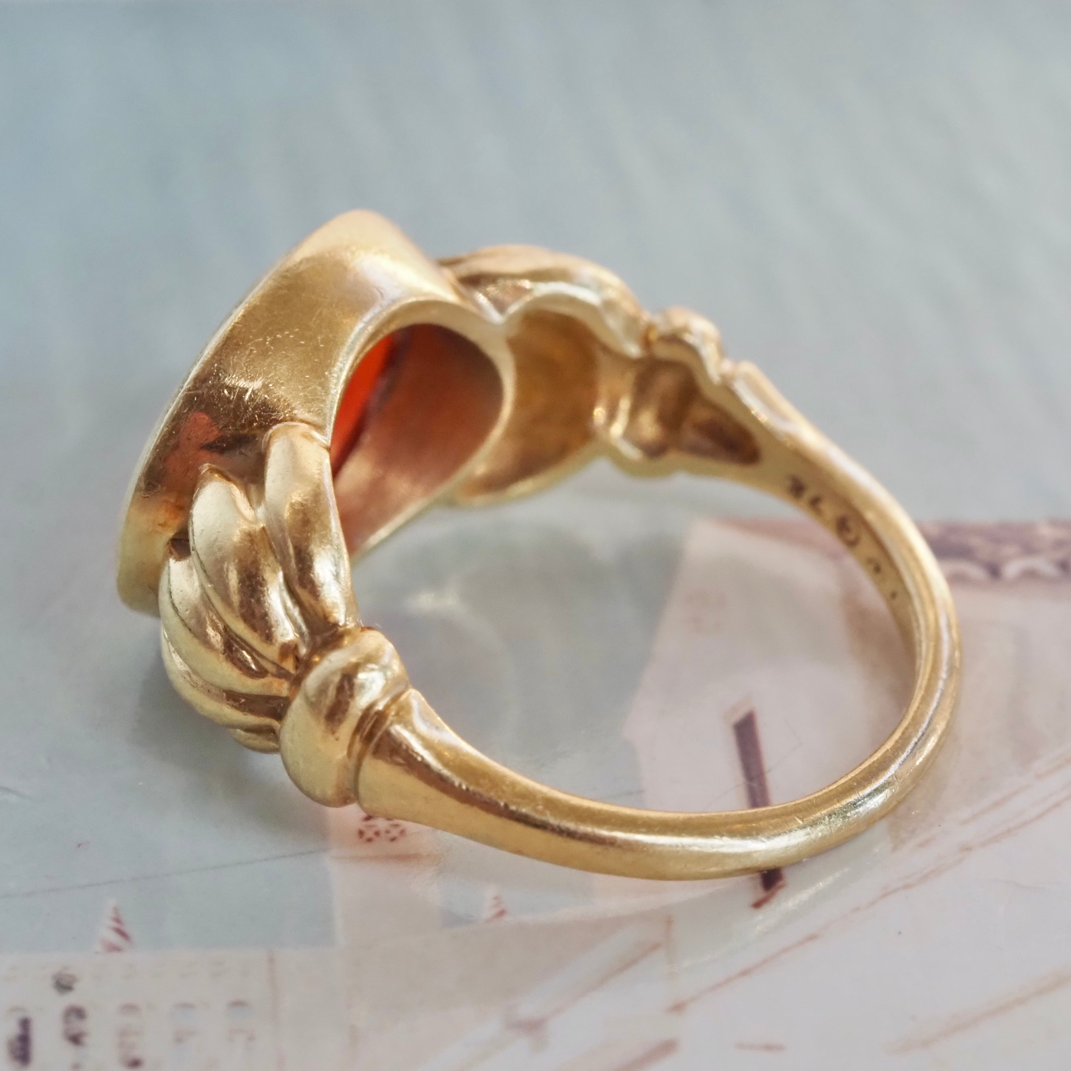 Vintage Carnelian Rabbit Intaglio 18k Gold Signet Ring