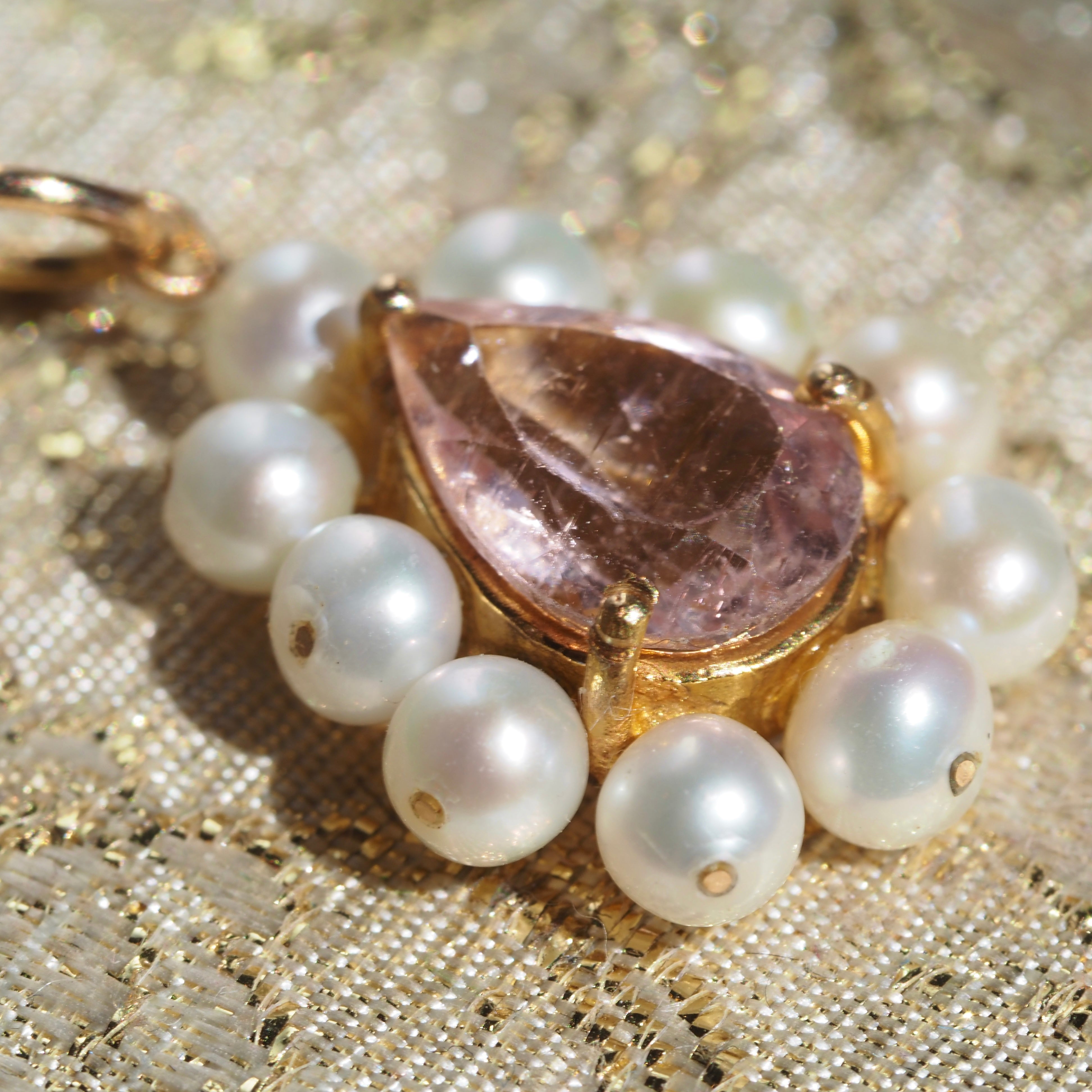 Vintage Pink Tourmaline Pearl 14k Gold  Pendant