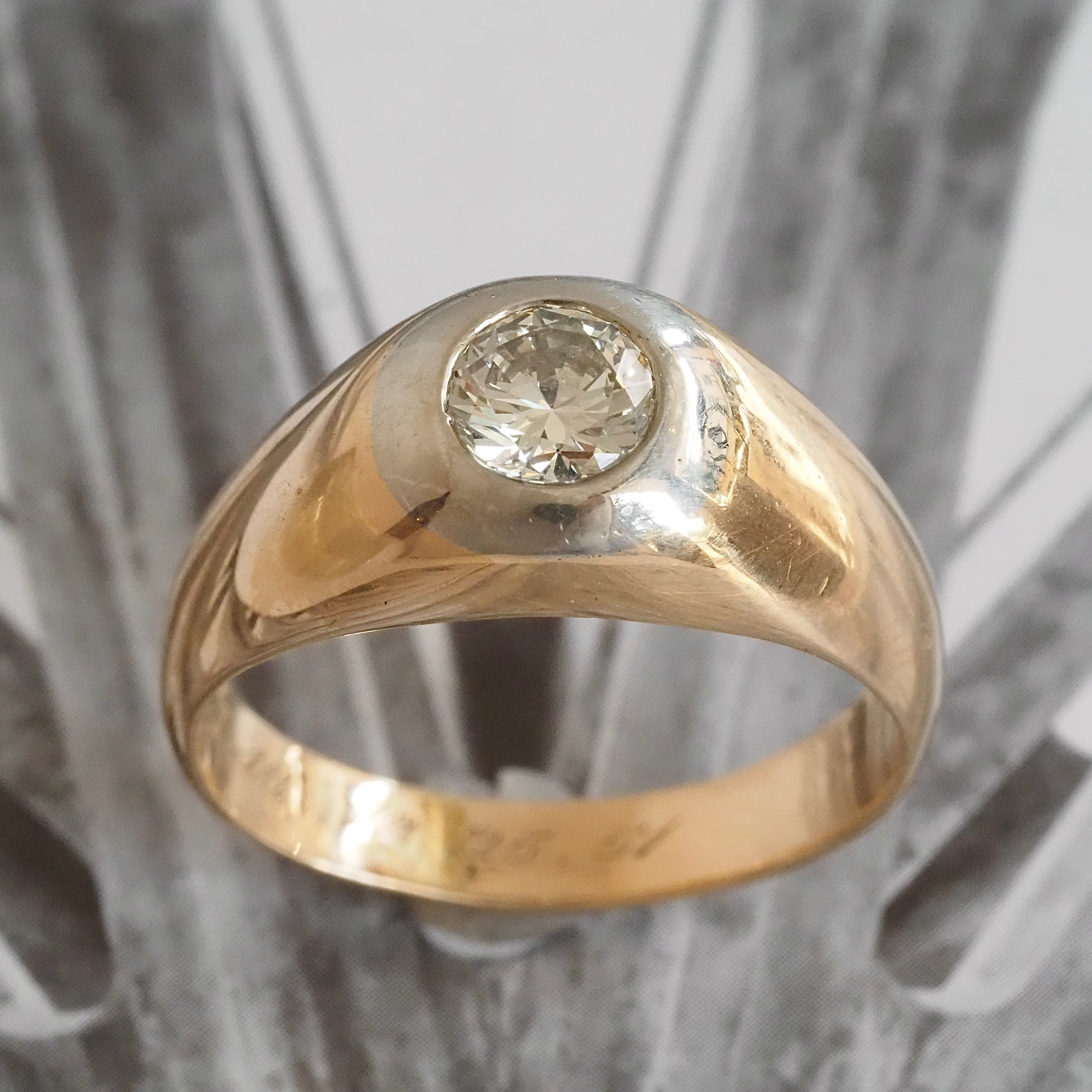 Vintage c. 1951 Flush Set Diamond 14k White and Yellow Gold Dome Engagement Ring