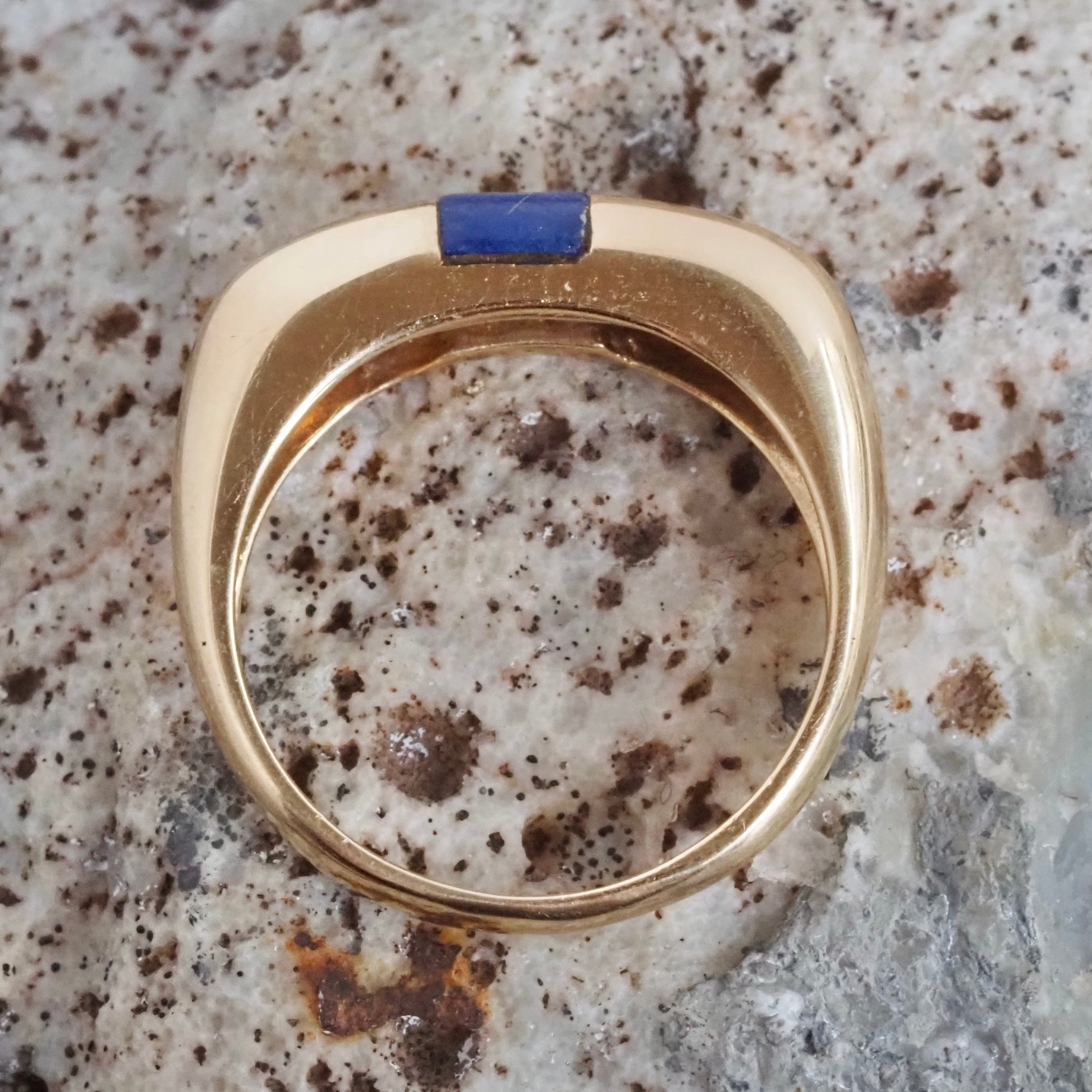 Vintage Modernist 14k Gold Lapis Inlay Ring