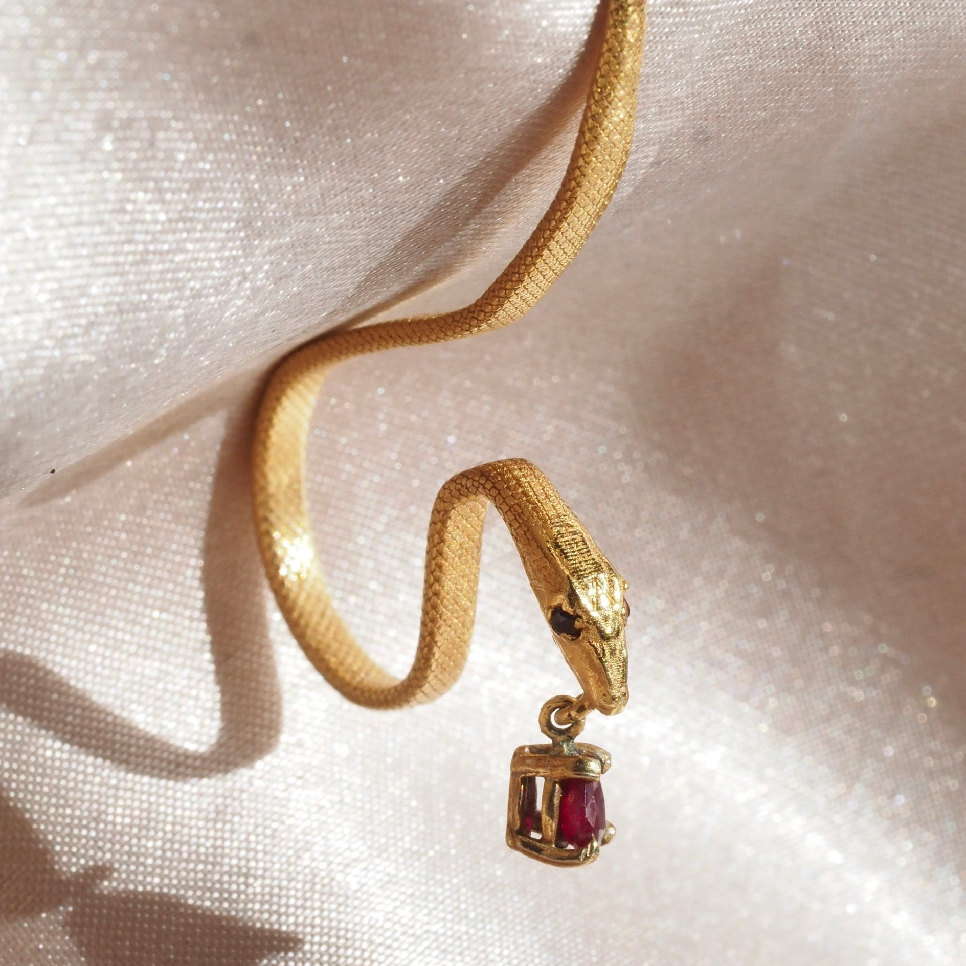 Ruby 14k Gold Snake Earrings