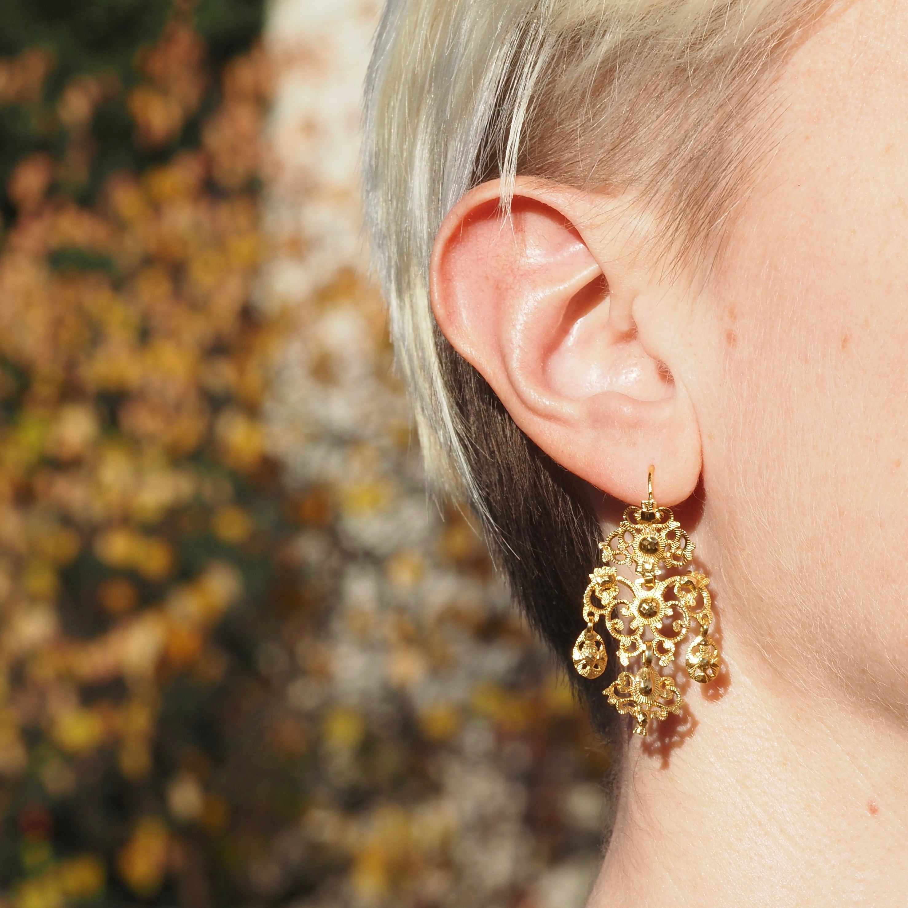 Antique Portuguese Lacy 19k Gold Earrings