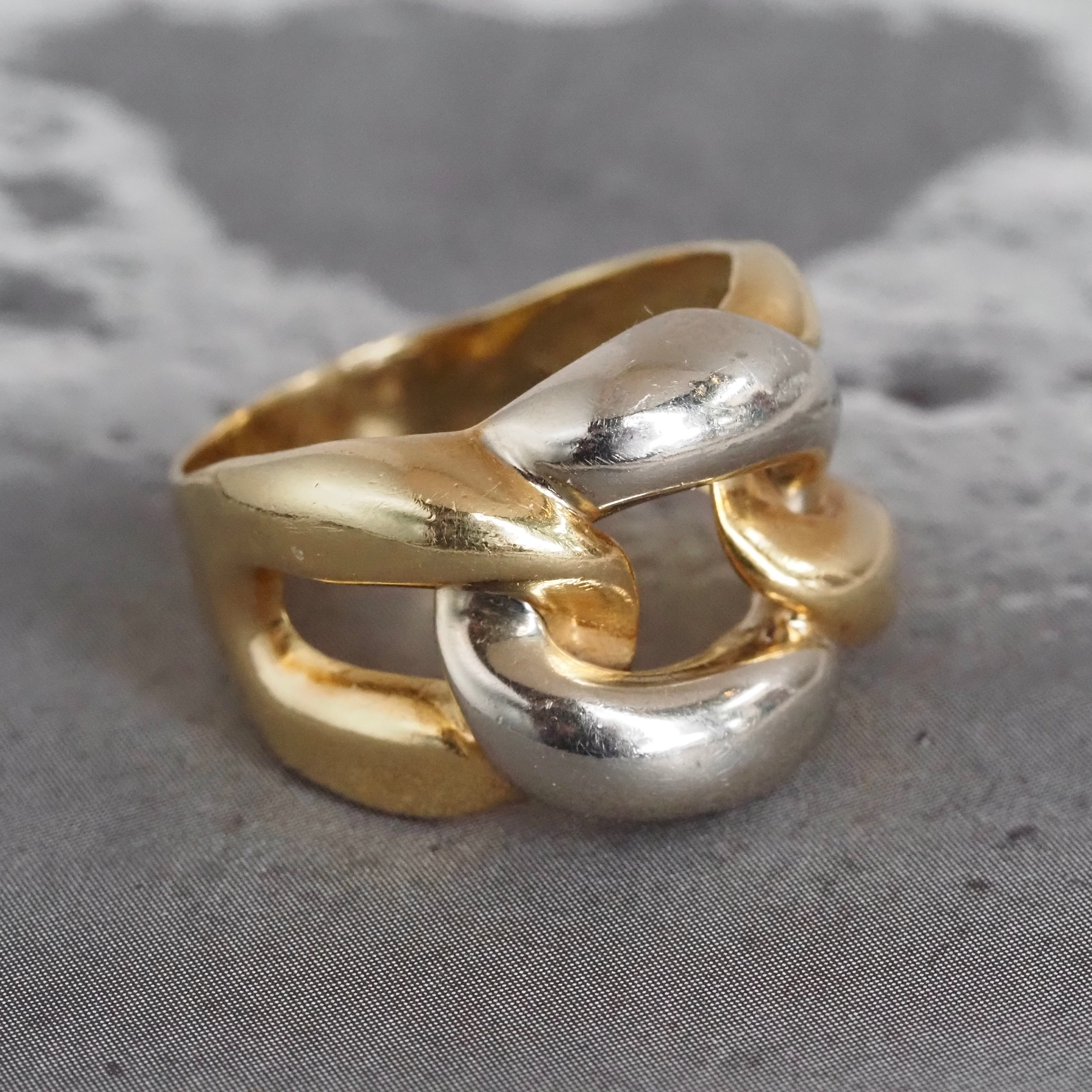 Vintage Curb Link Yellow & White 14k Gold Ring