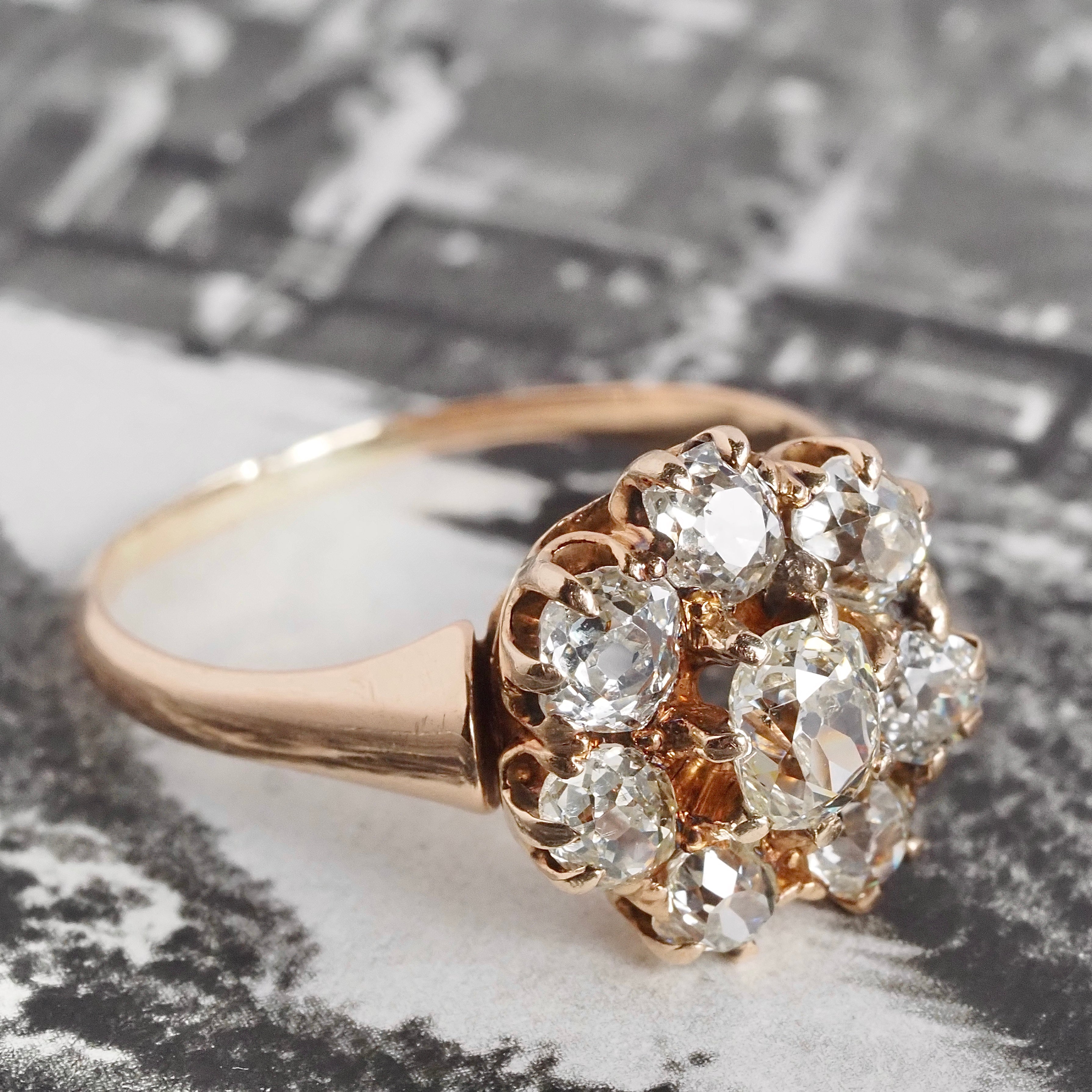 Antique Victorian Old Mine Cut Diamond Cluster 14k Gold Engagement Ring