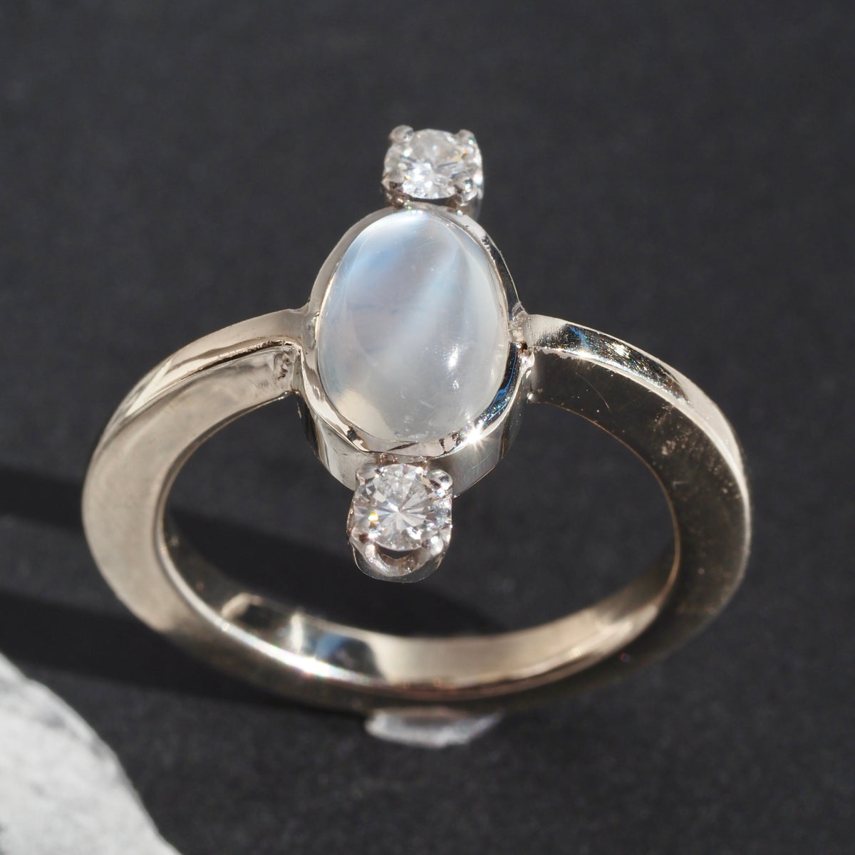Antique Victorian Moonstone Diamond Palladium and 14k White Gold Ring