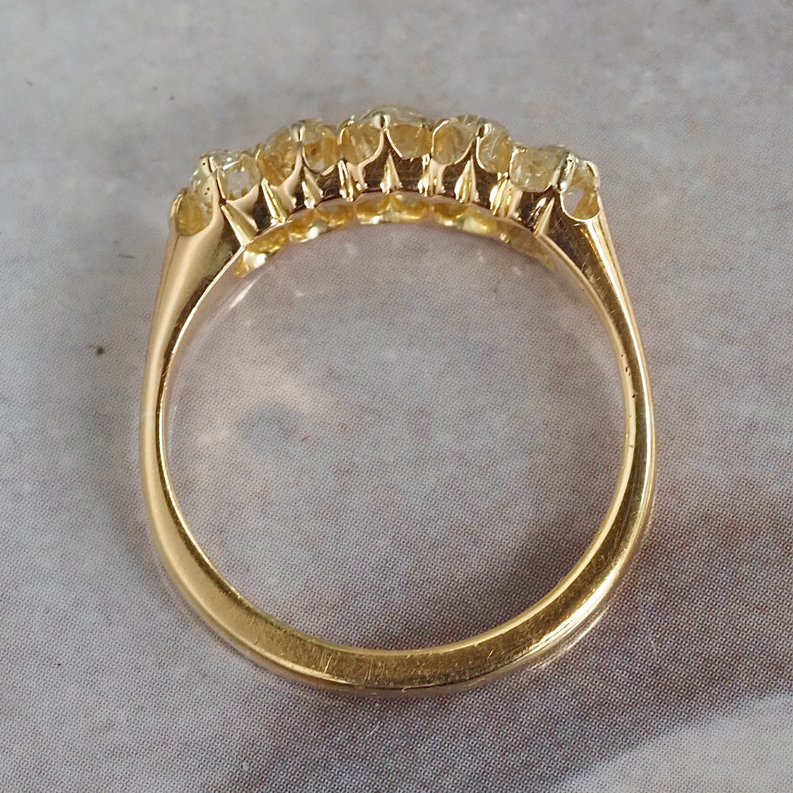 Antique English Five Stone Old Mine Cut Diamond 18k Gold Ring