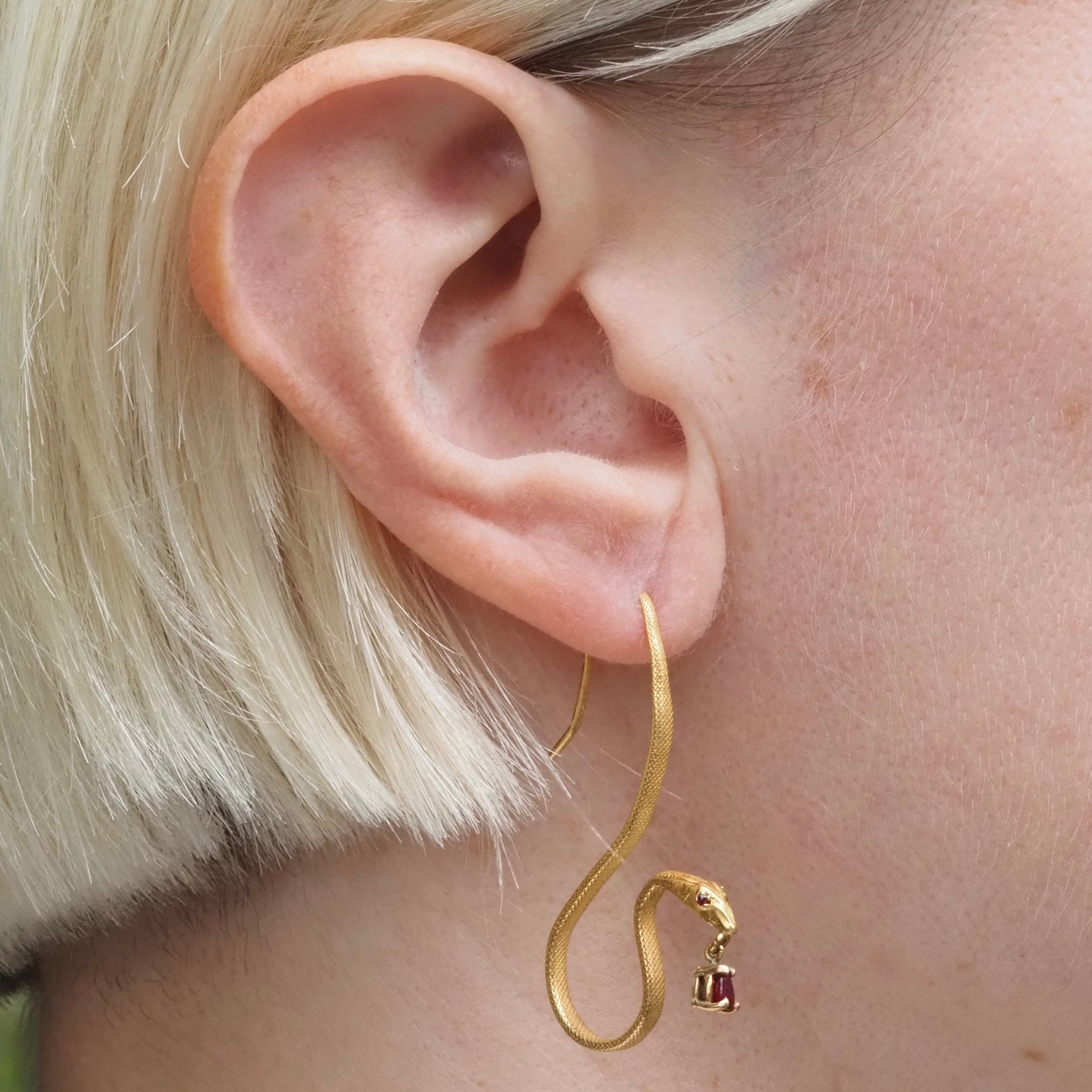 Ruby 14k Gold Snake Earrings