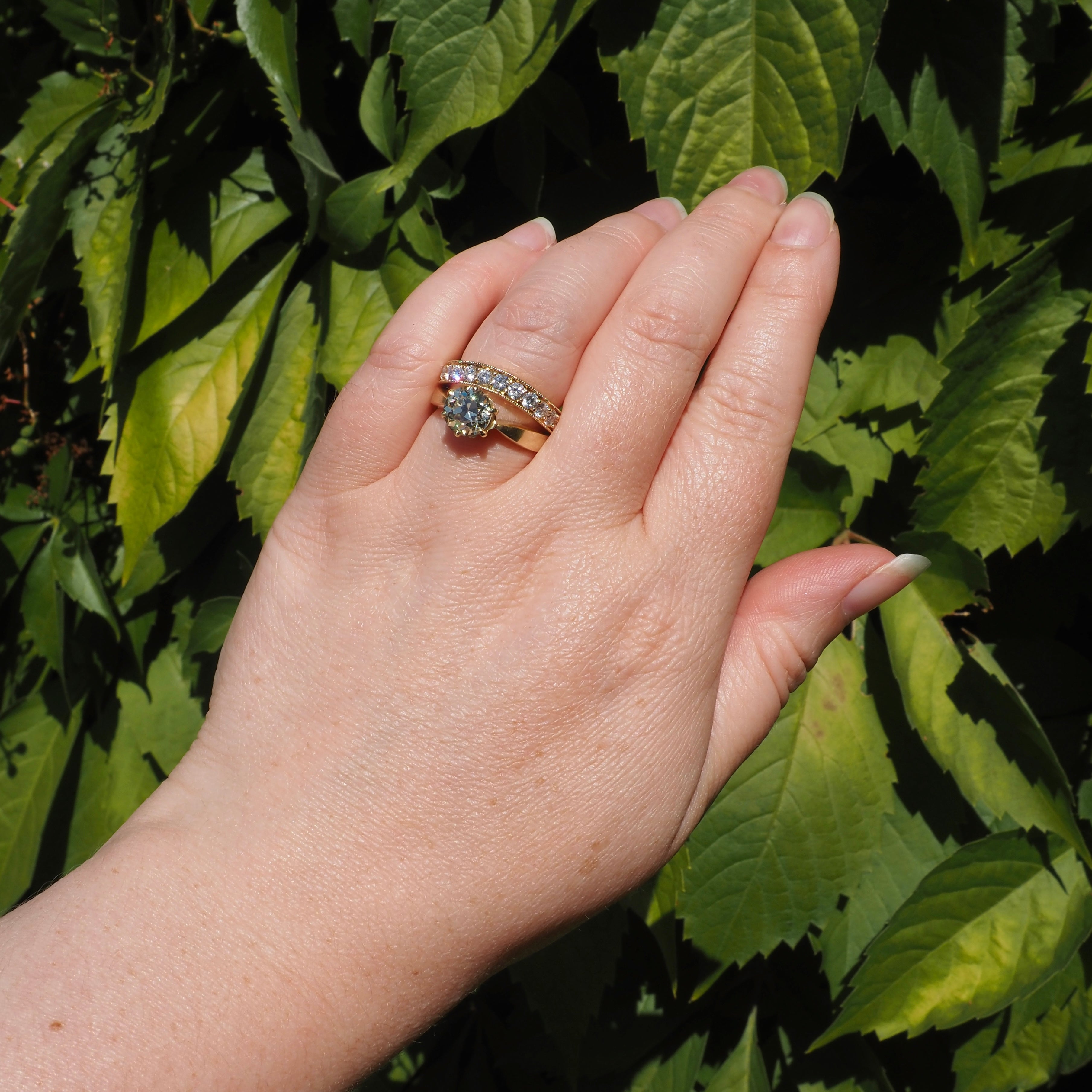Wavy Diamond Half Eternity 14k Gold Band