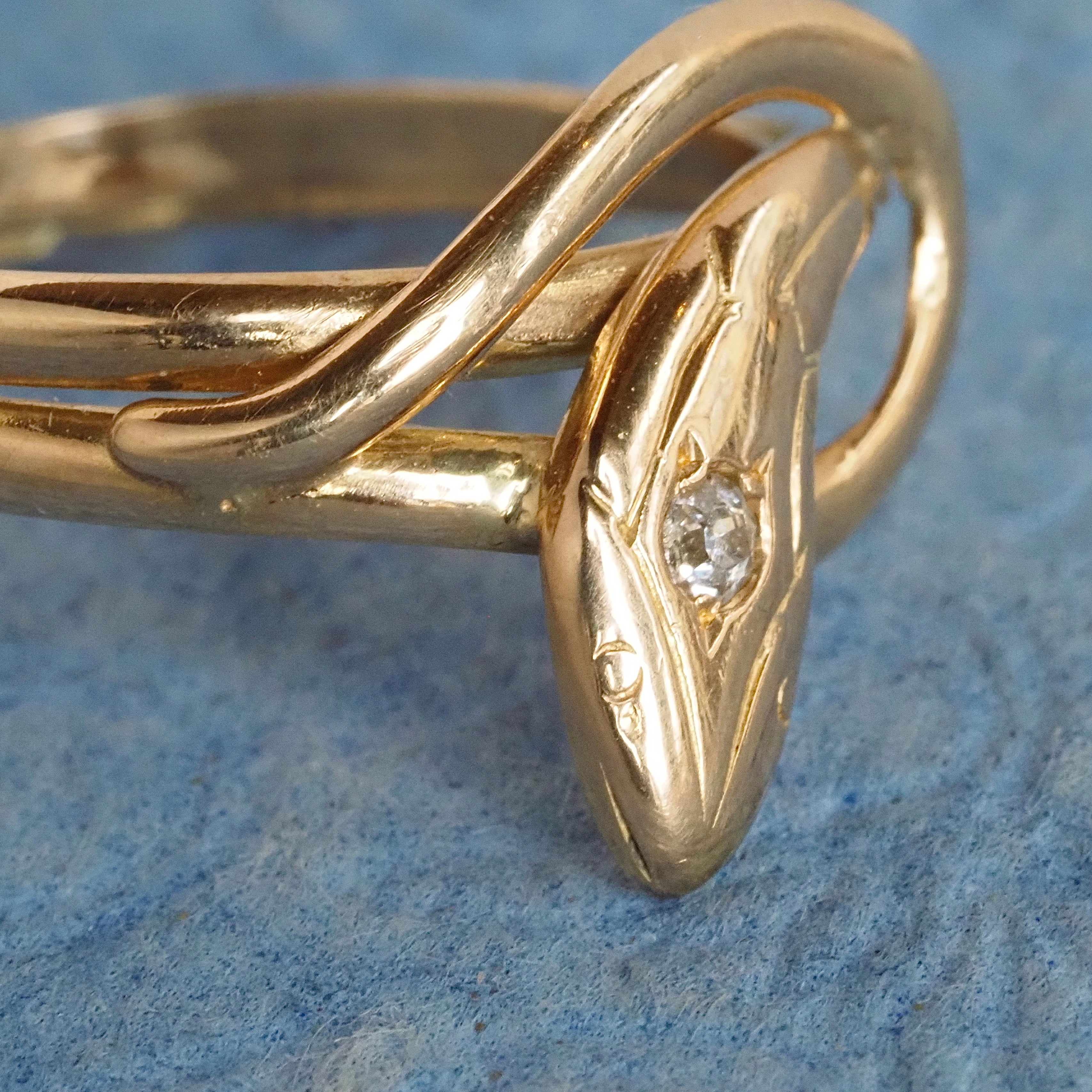 Mid-Century French Snake Old European Cut Diamond 18k Gold Ring