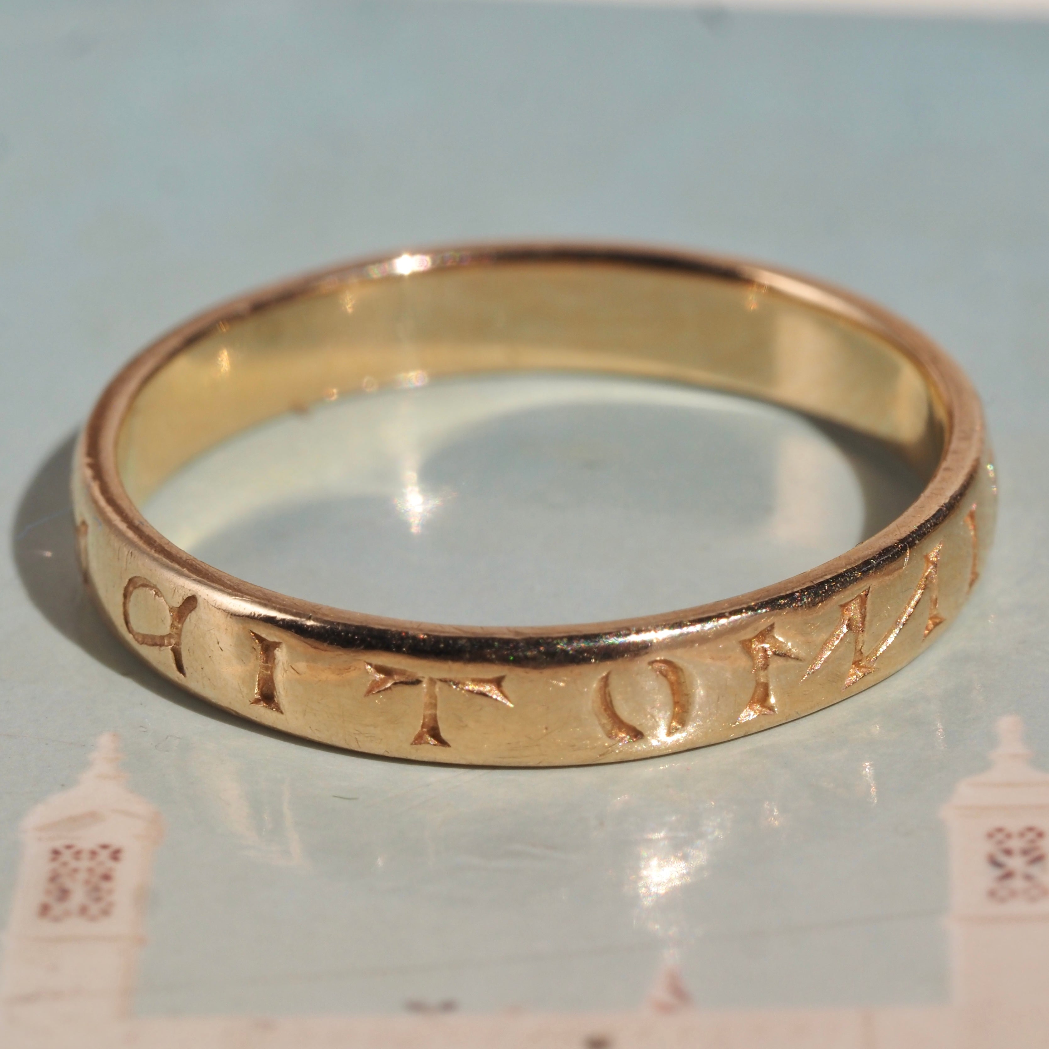 Vintage "Omnia Vincit Amor/Love Conquers All" Hand-Engraved 14k Gold Band