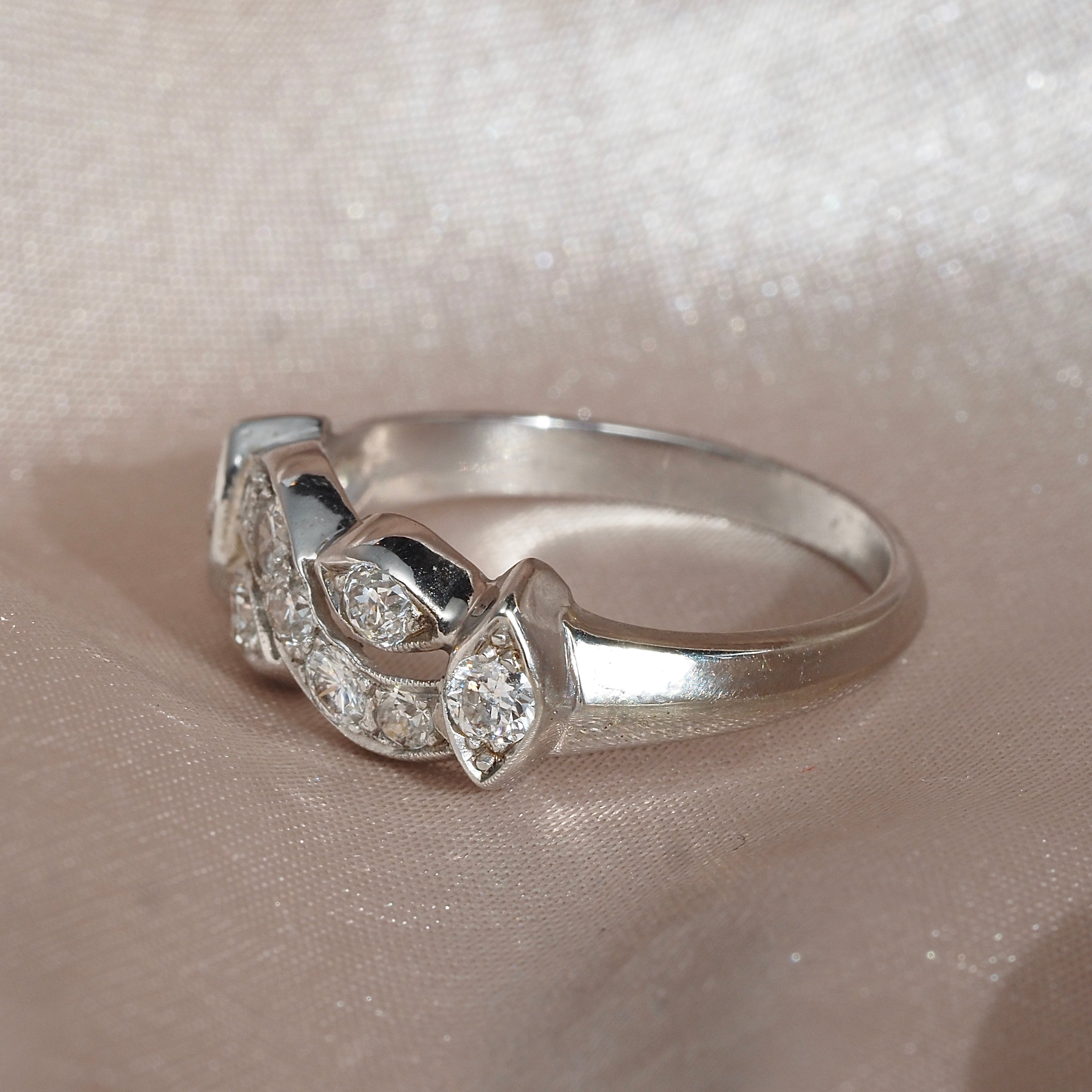 Mid-Century Mosaic Diamond 14k White Gold Ring