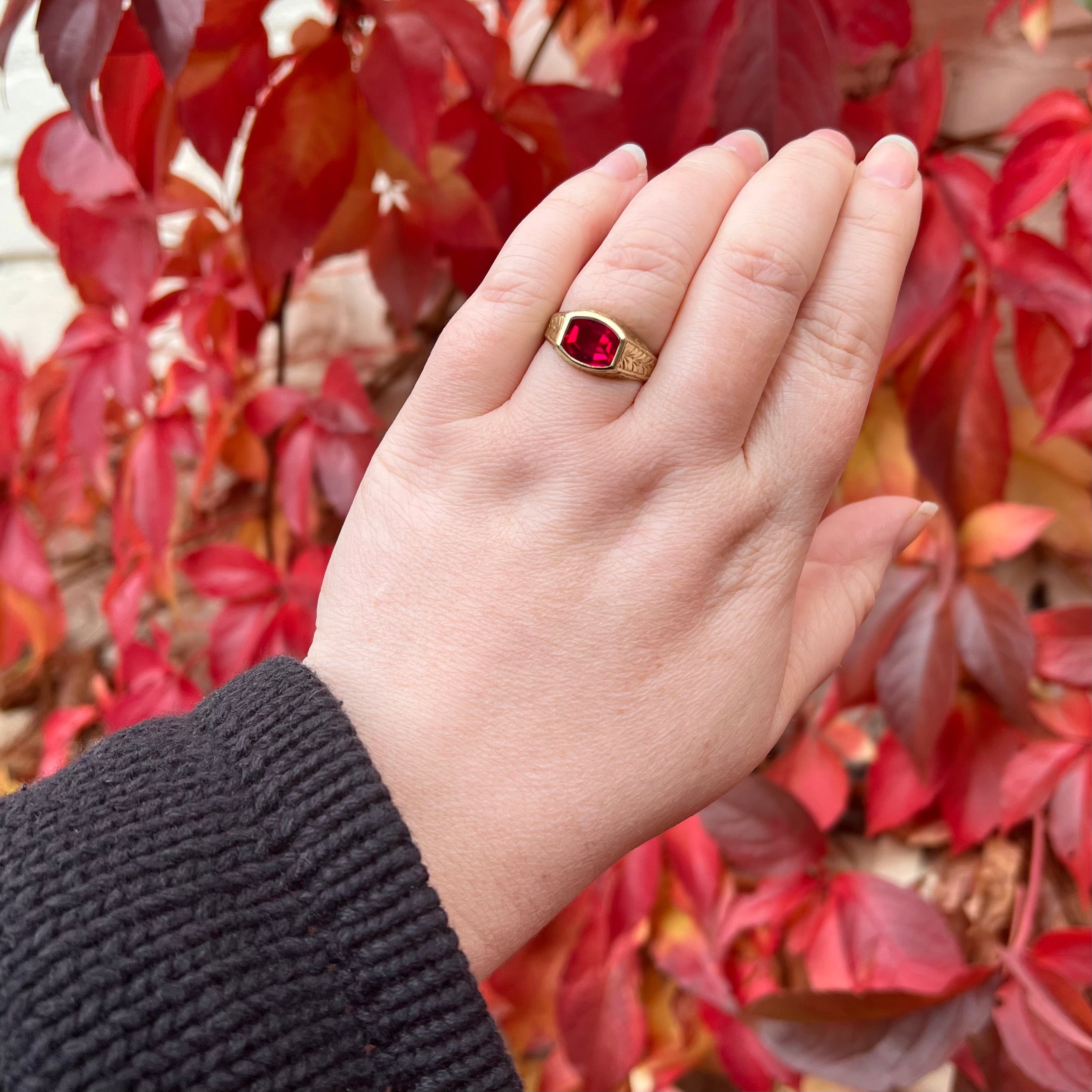 Art Deco 14k Gold Buff Cut Ruby Signet Ring