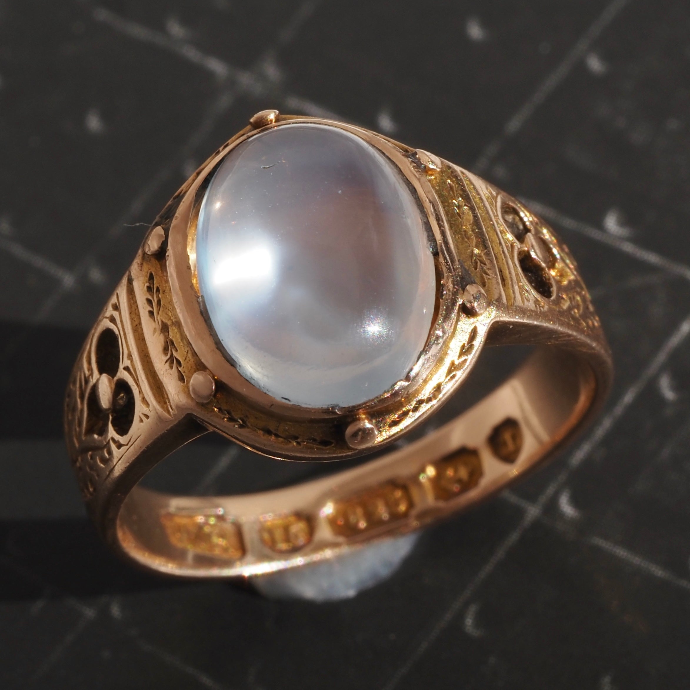 Antique c. 1868 English Moonstone 15k Gold Ring