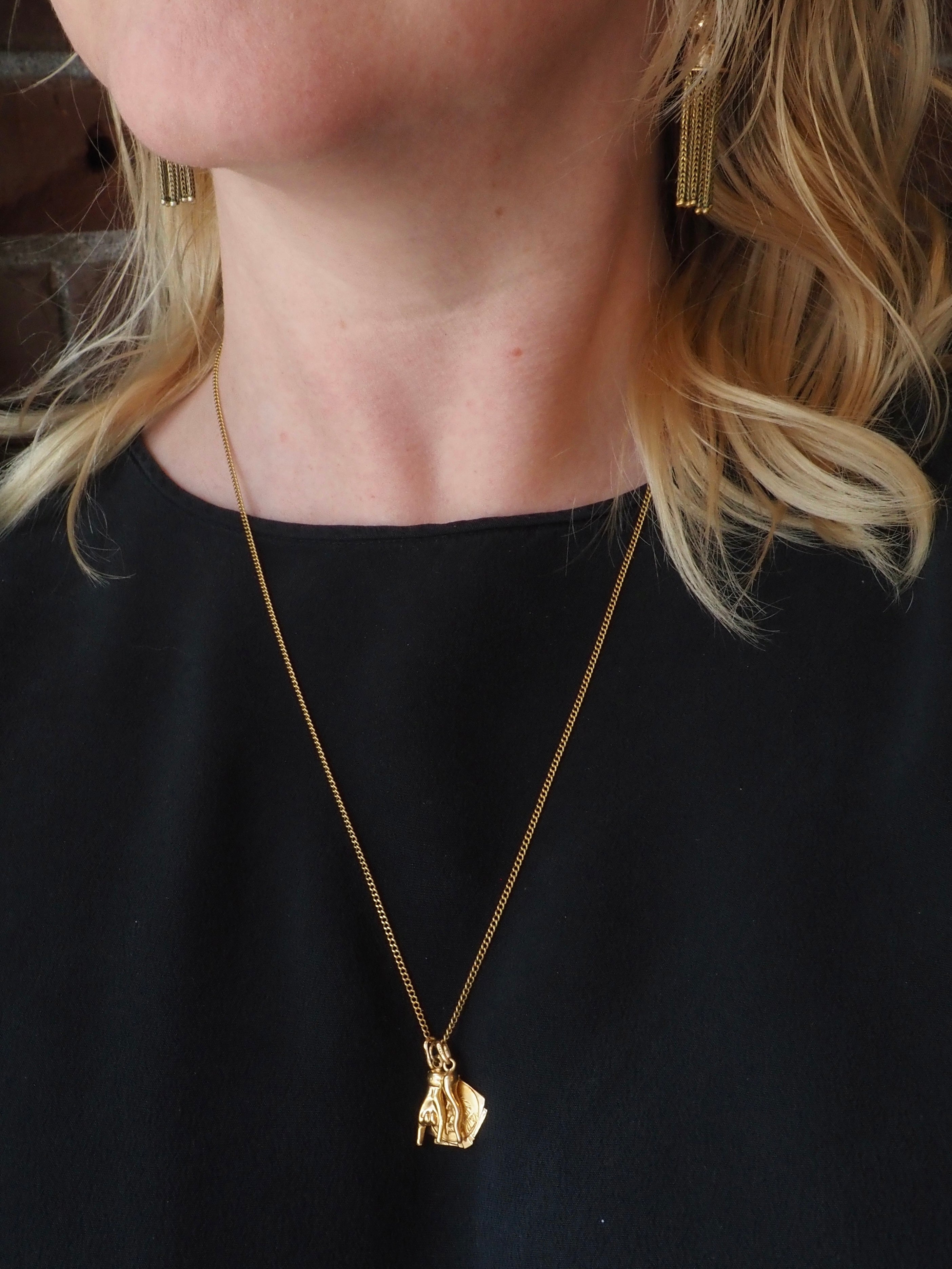 Vintage Italian 18k Gold Necklace with Mano Cornuto, Cornicello and Saint Joseph Charms