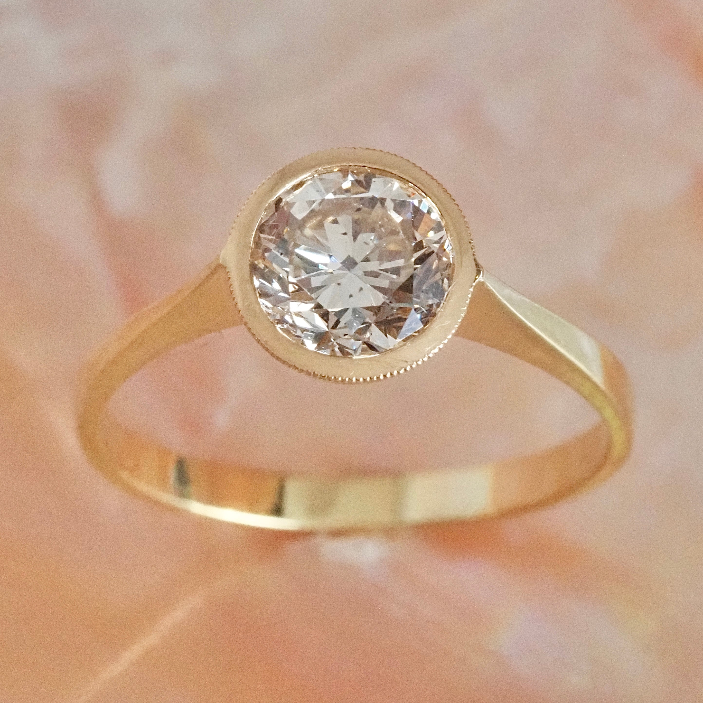 Vintage 1.33ct Transitional Cut Diamond 18k Gold Engagement Ring