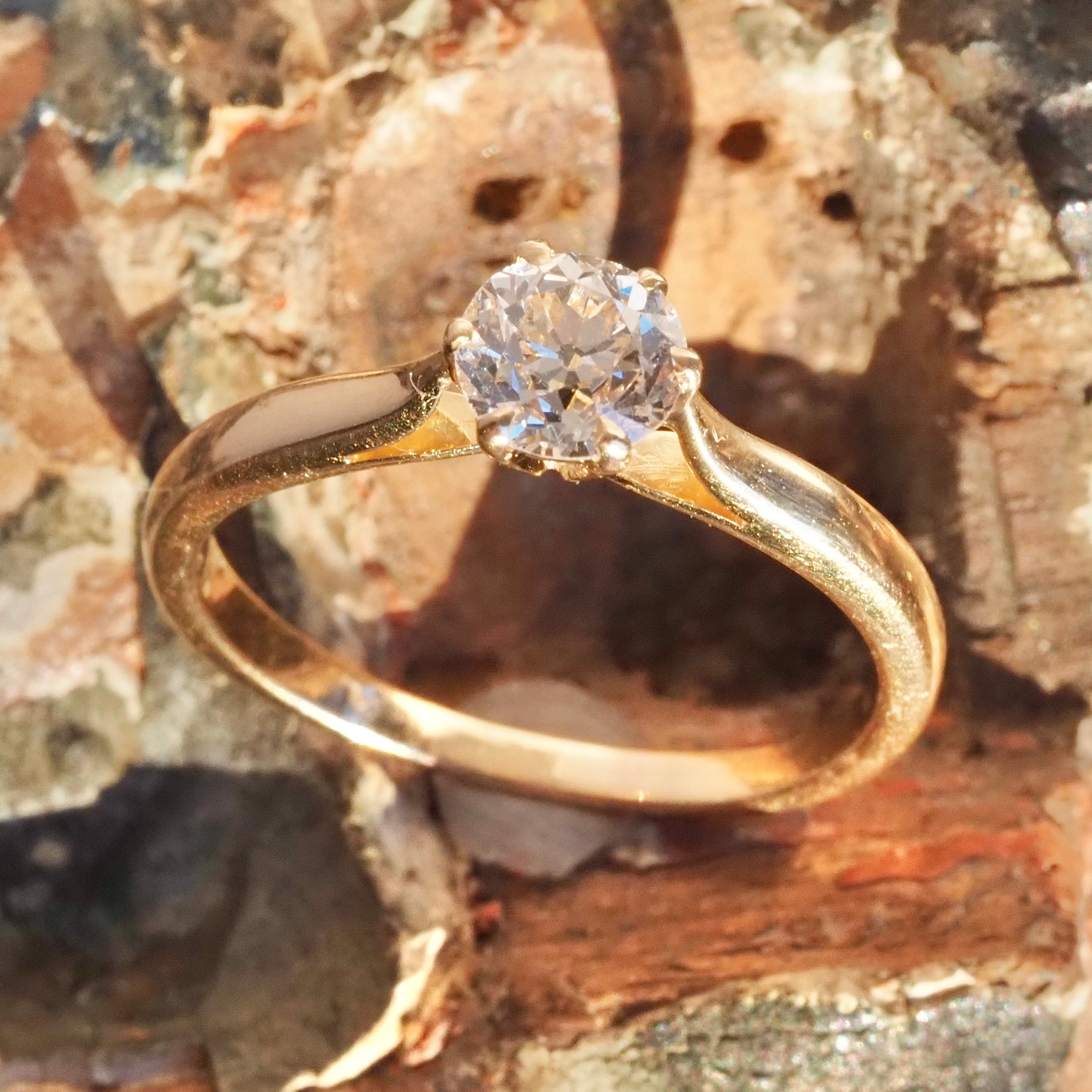 Vintage French Old European Cut Diamond 18k Gold Solitaire Engagement Ring