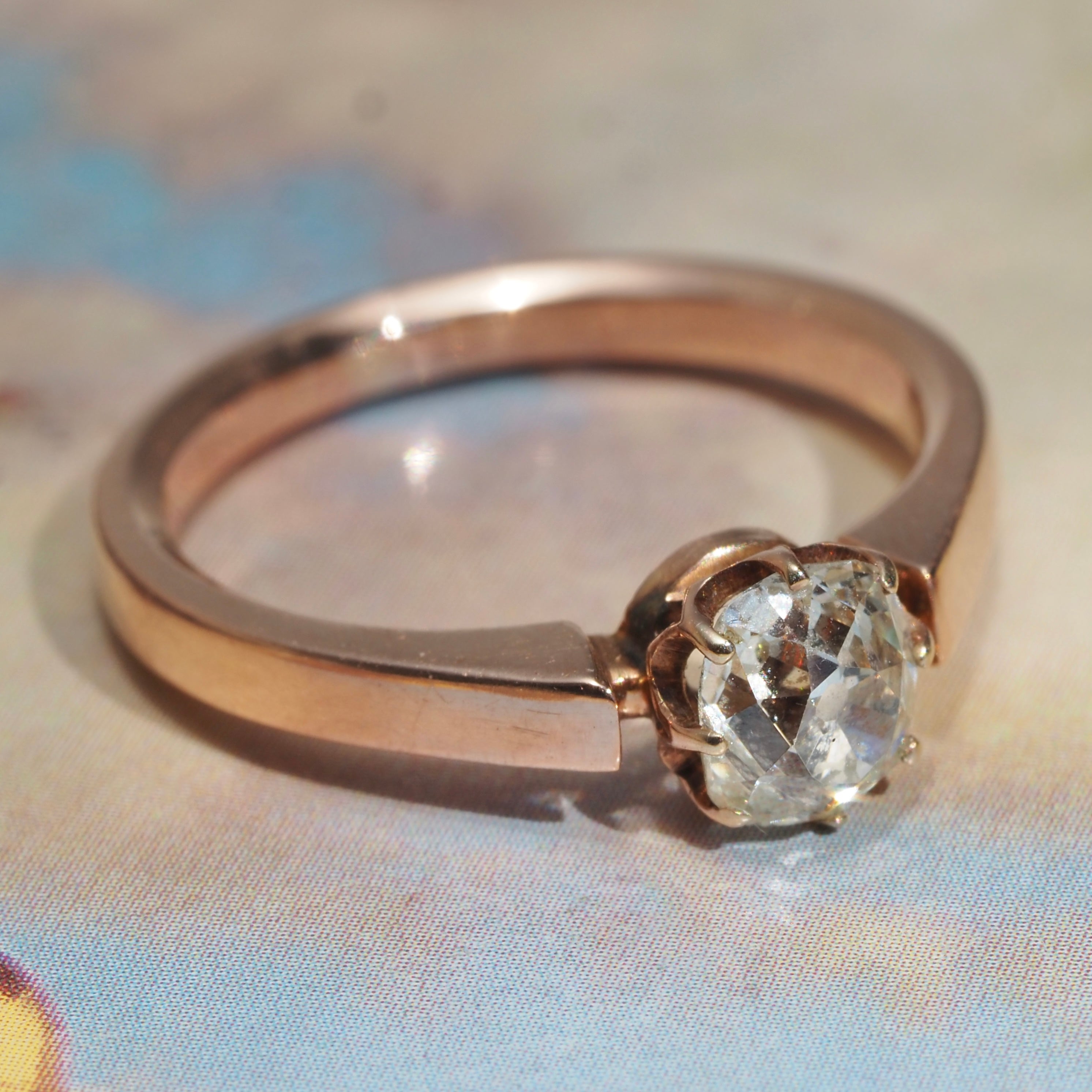 Antique Victorian Old Mine Cut Diamond 14k Gold Solitaire Engagement Ring