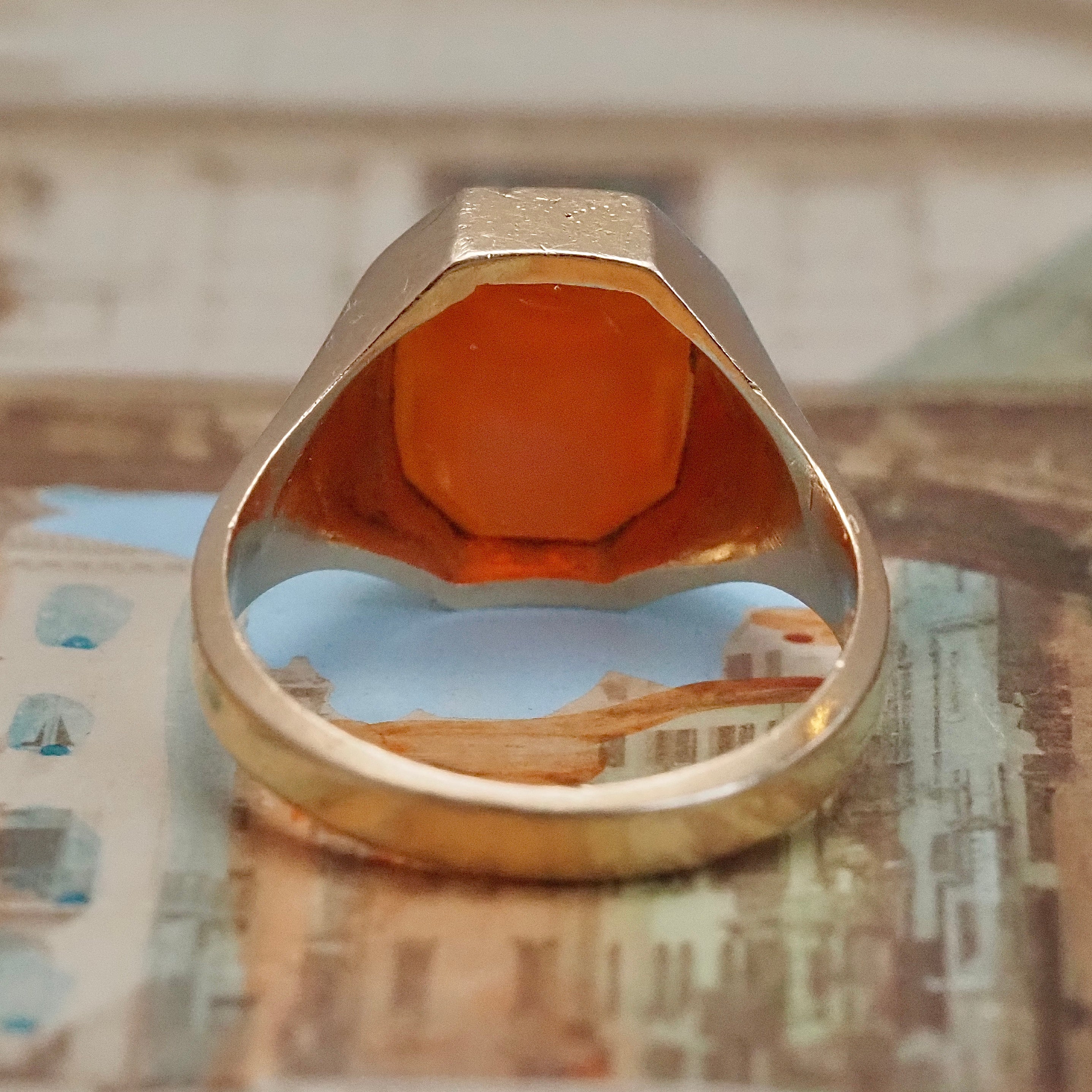 Antique Carnelian Intaglio Crest 14k Gold Signet Ring