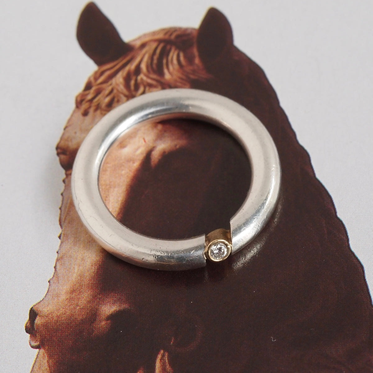 Vintage Georg Jensen Sterling Silver 14k Gold Diamond Ring