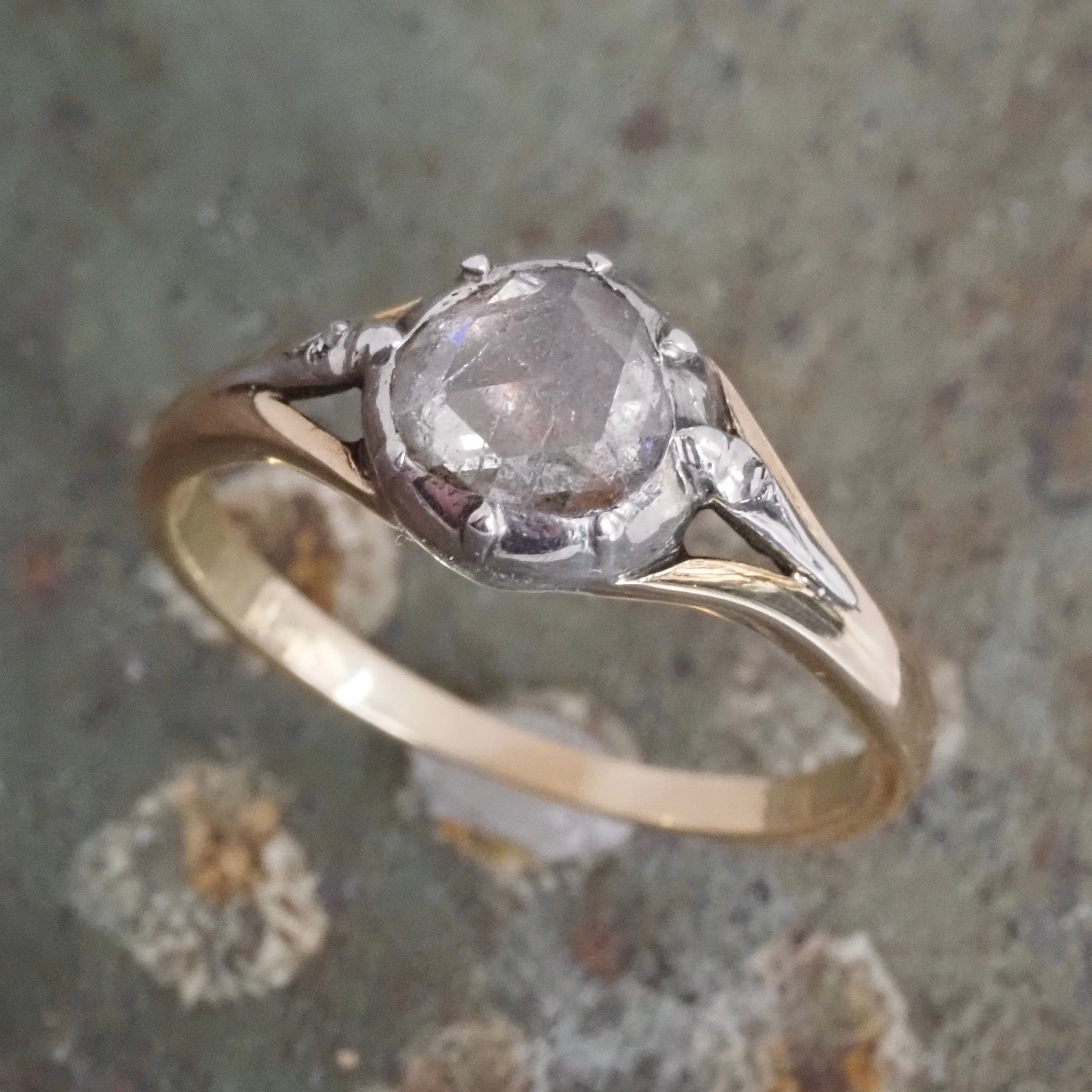 Antique Georgian Dutch Rose Cut Diamond 14k Gold and Silver Engagement Ring