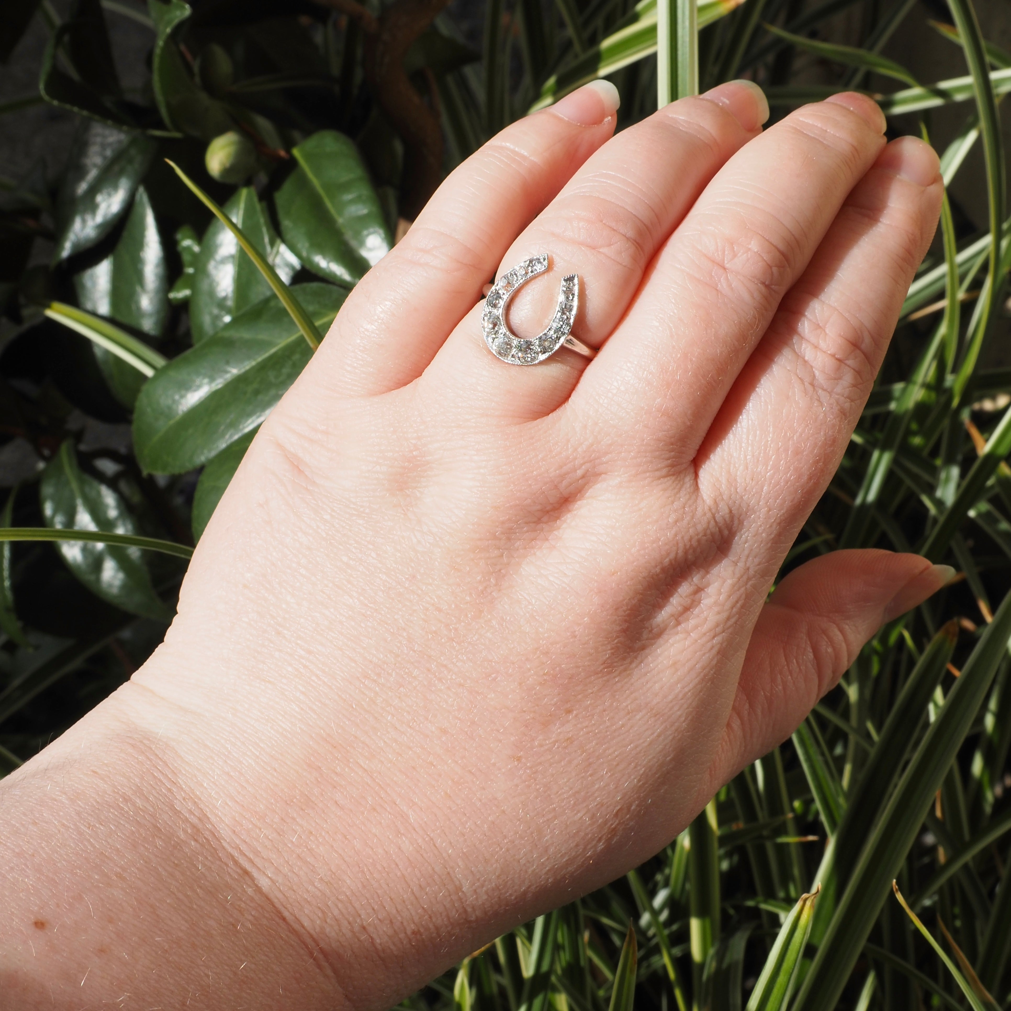 Antique Old Mine Cut Diamond Horseshoe & 14k White Gold Ring