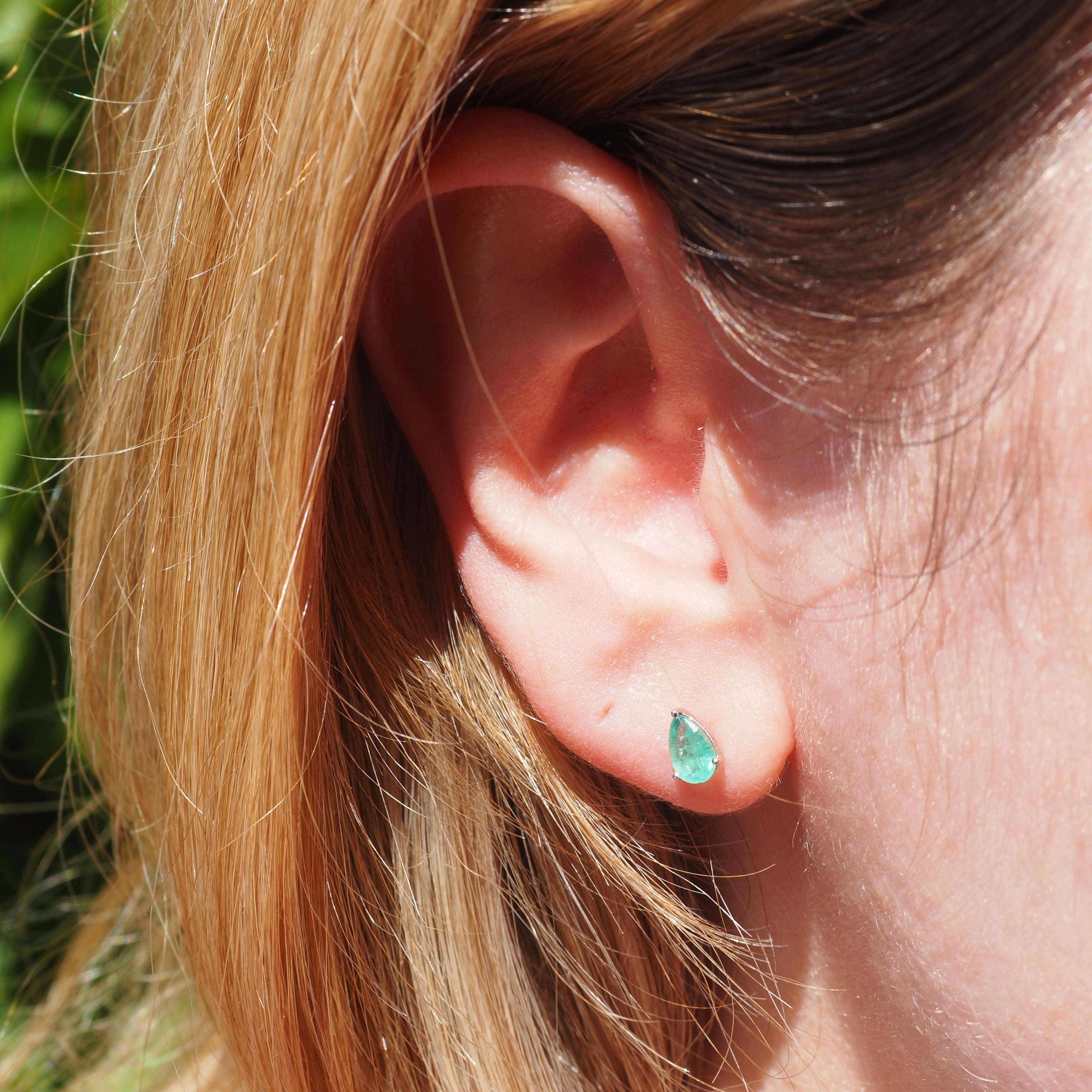 Pear Shaped Emerald Platinum Post Earrings