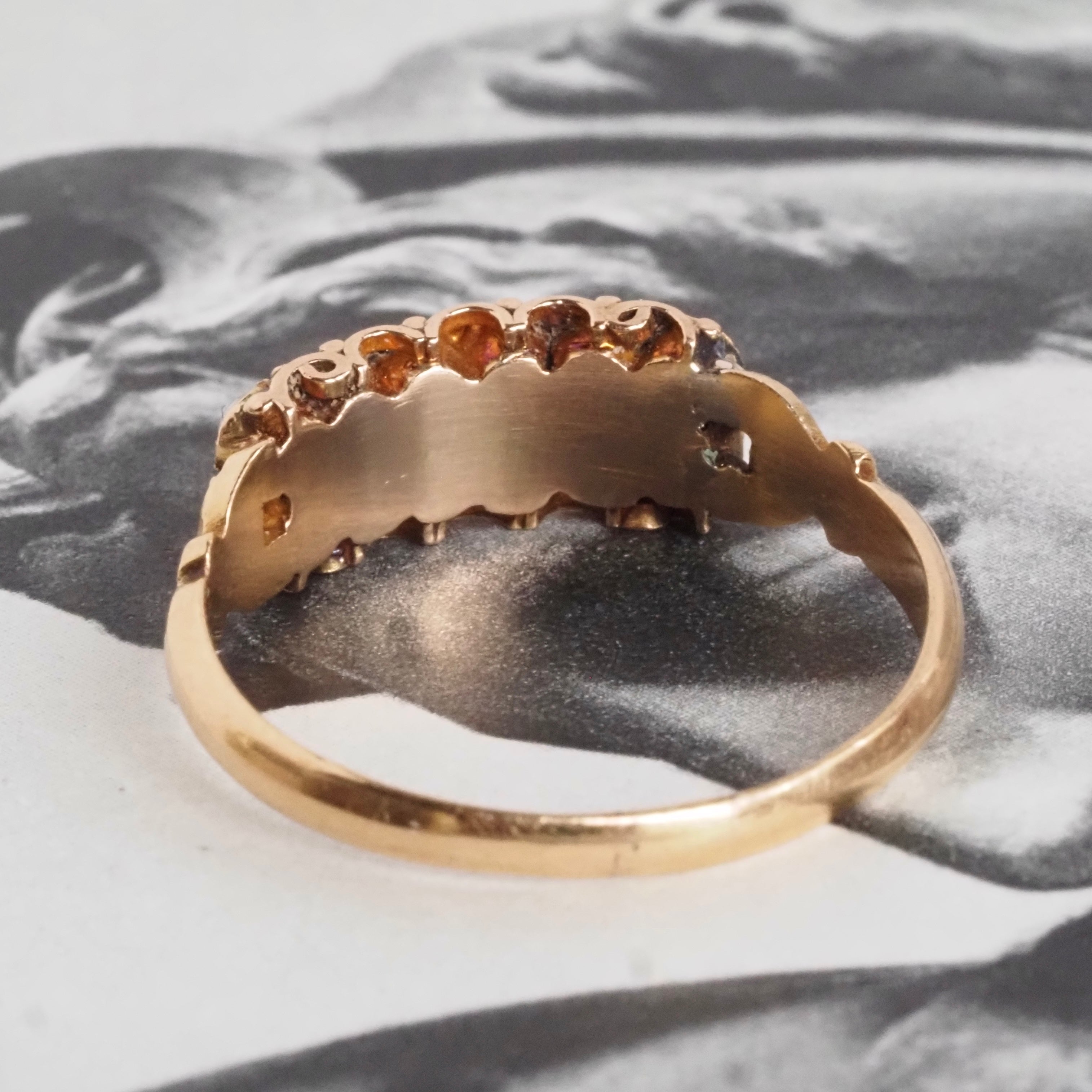 Antique English Victorian Emerald and Paste Seed Pearl 18k Gold Ring