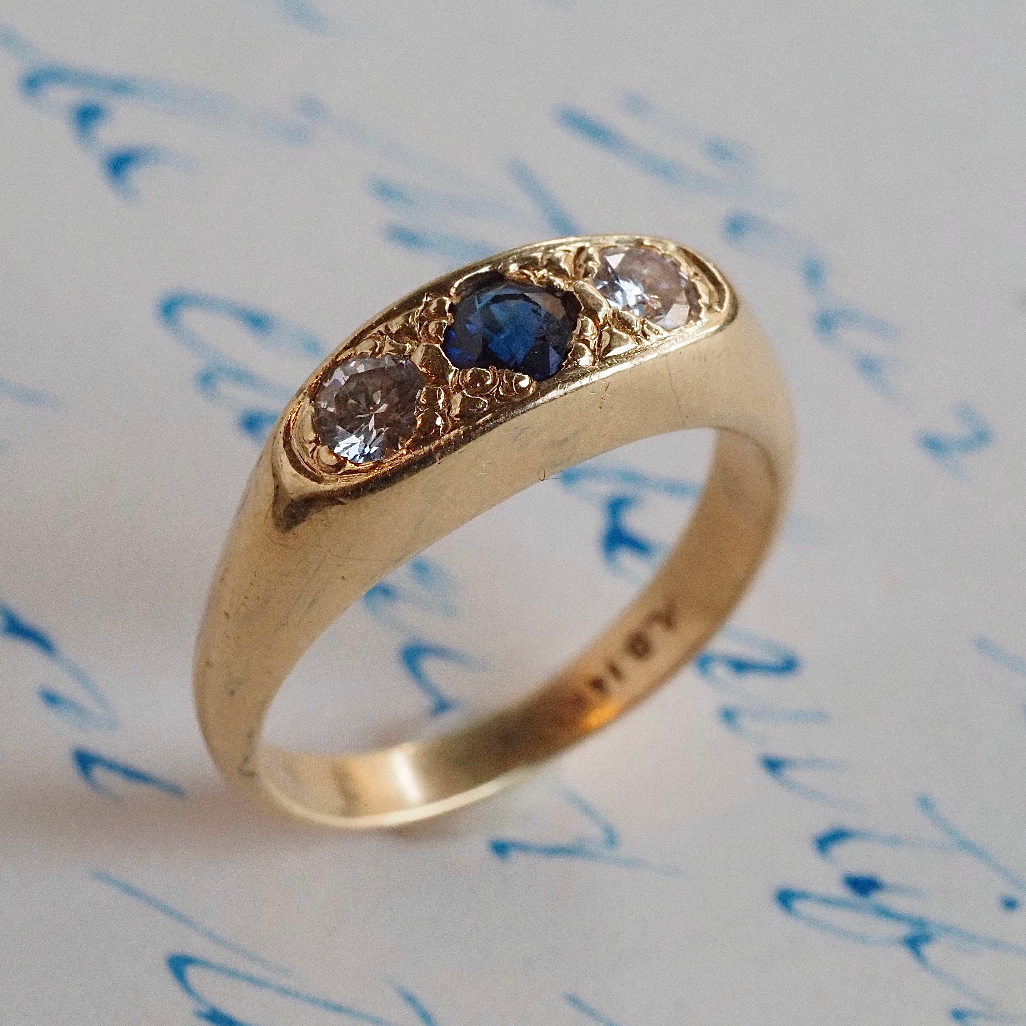 Vintage Sapphire and Diamond 14k Gold Trilogy Ring