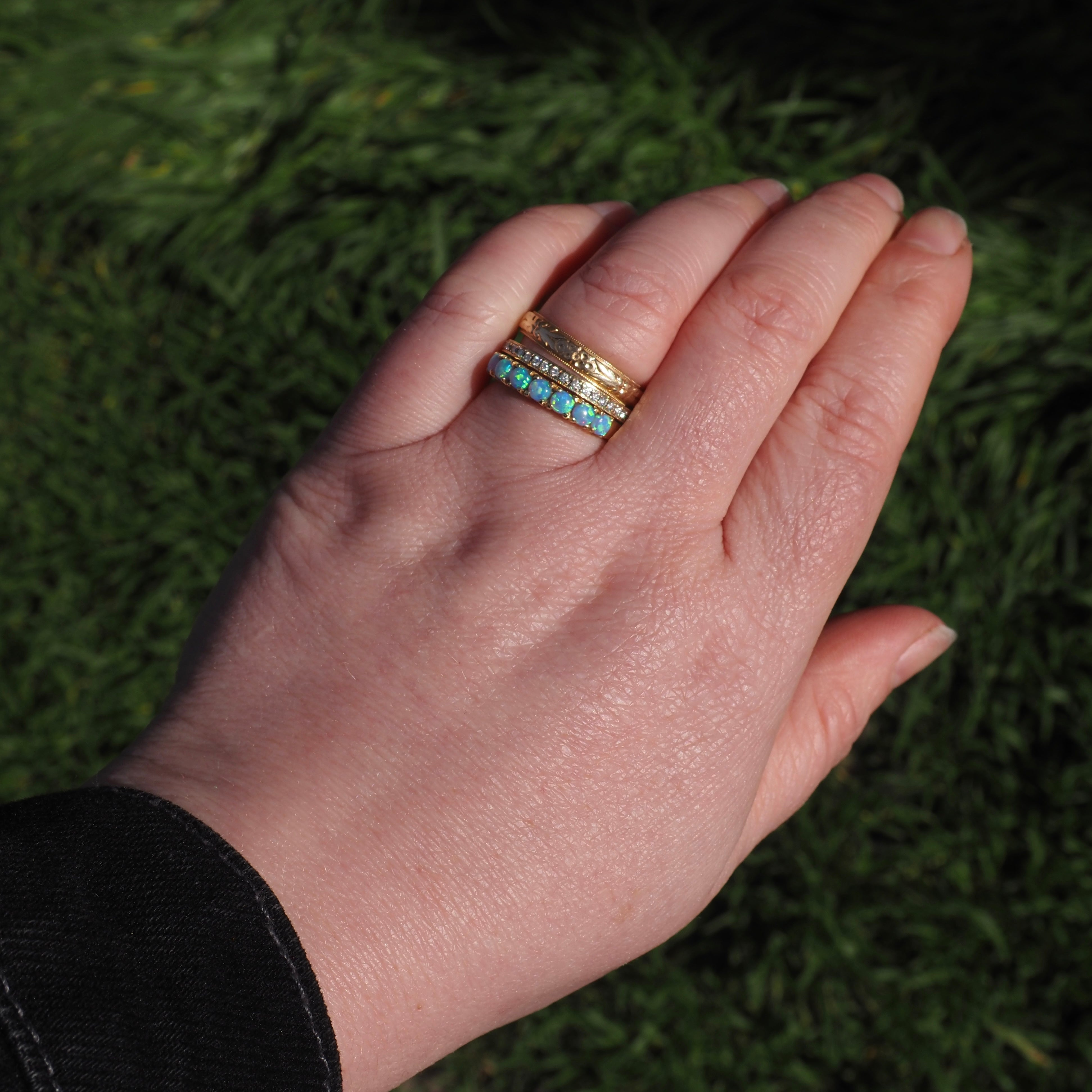 Vintage Opal Half Hoop 14k Gold Ring