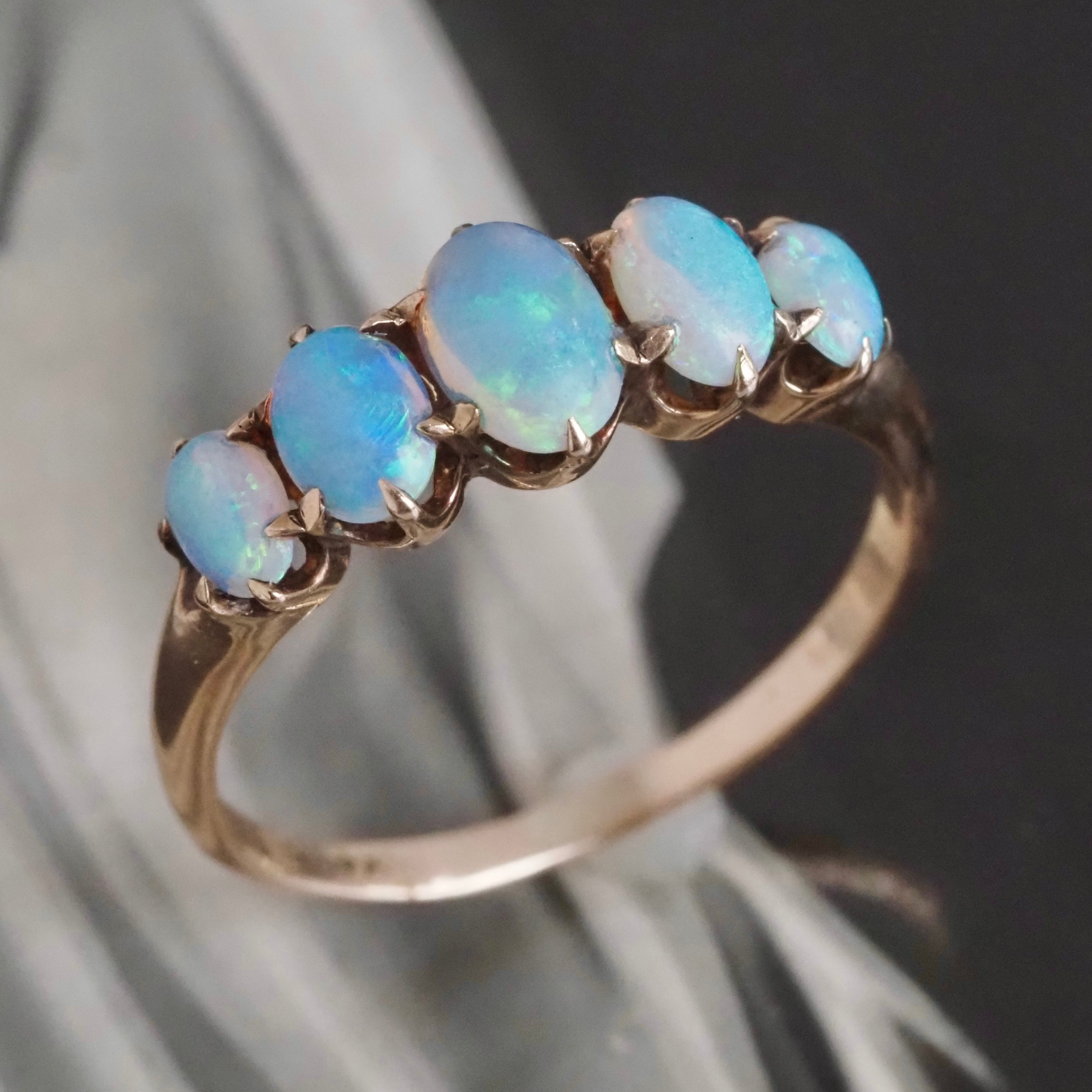 Antique Victorian Opal Five Stone 10k Gold Ring