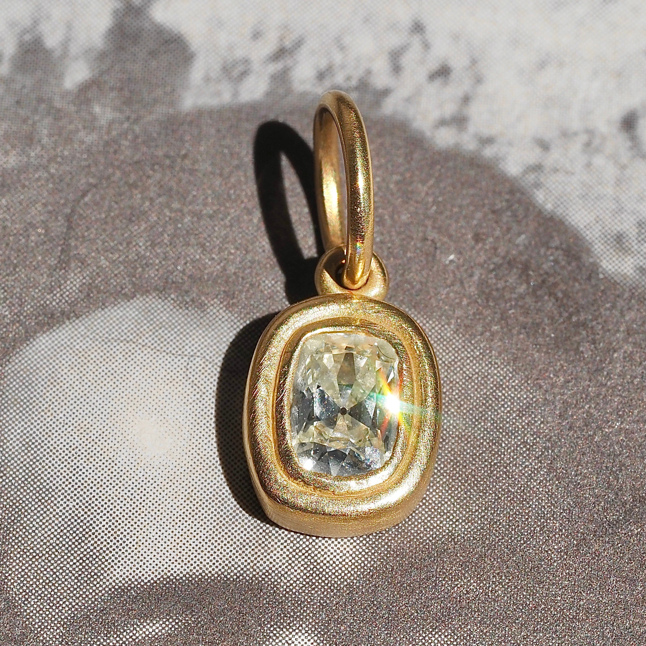 Cushion Modified Brilliant Cut Diamond 18k Gold Pendant