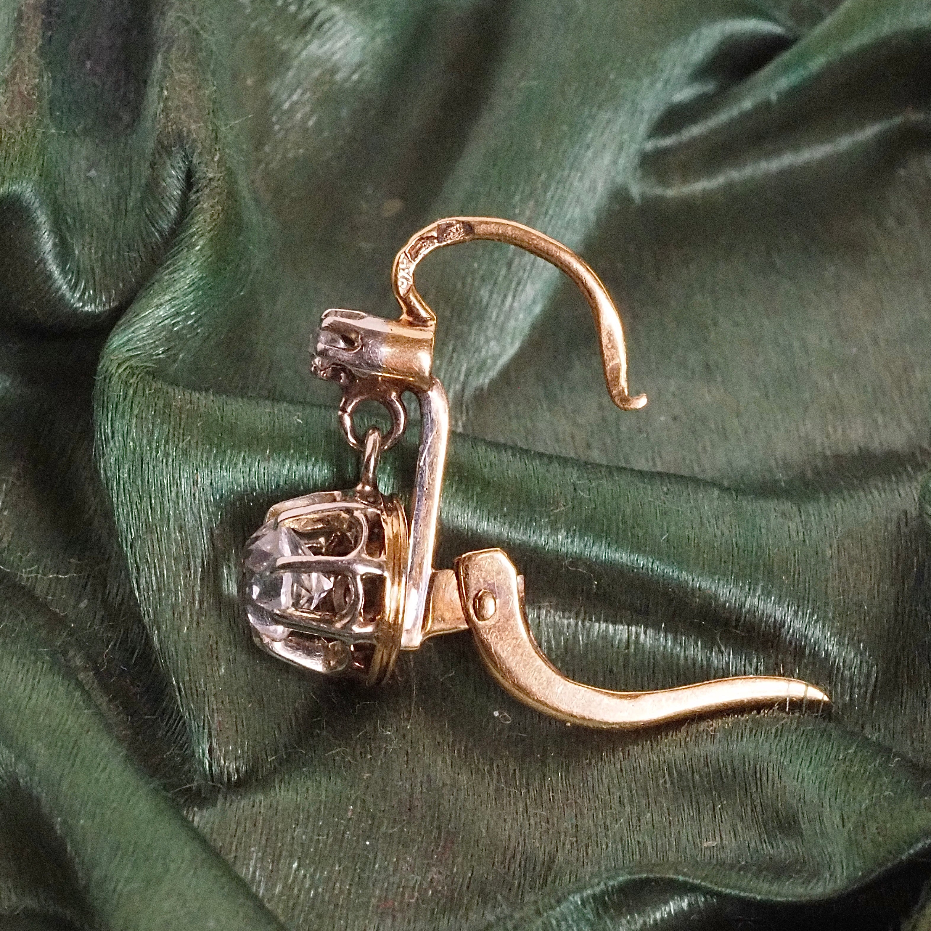 Antique French White Sapphire 18k Gold Earrings
