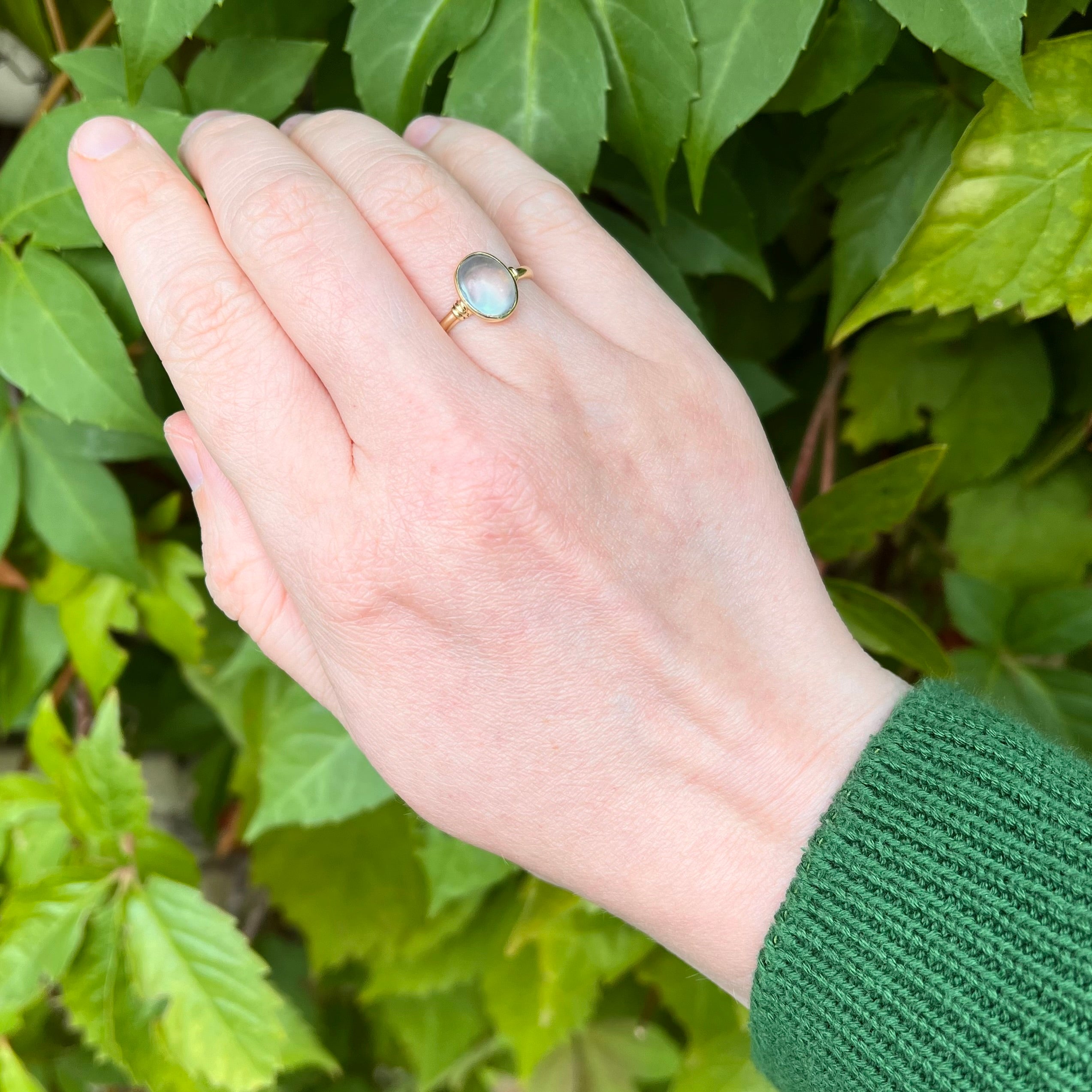 Antique Art Deco 14k Gold Oval Bezel Set Moonstone Ring